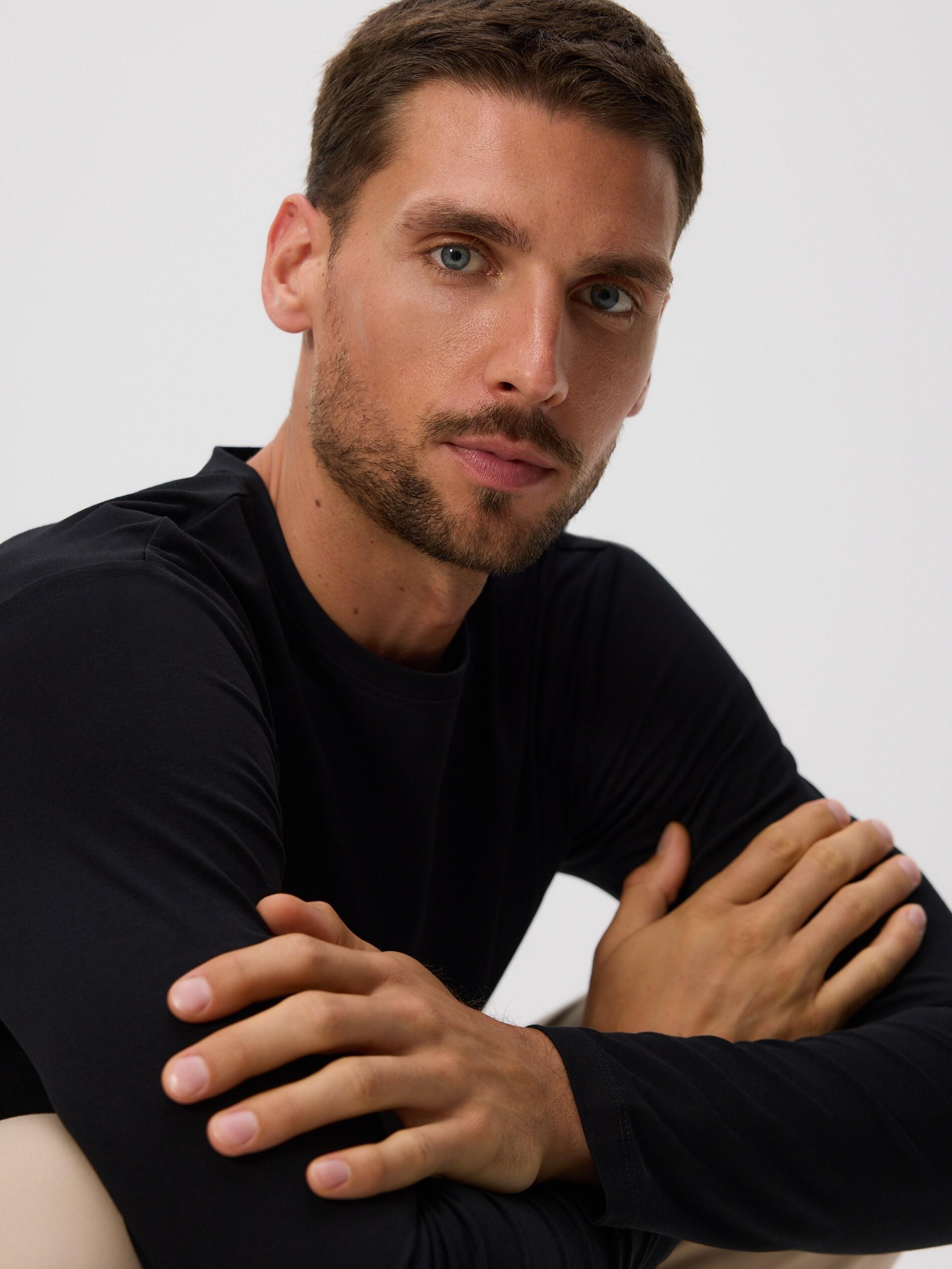 Black Long Sleeve Cotton T-Shirt, Black, large image number 3