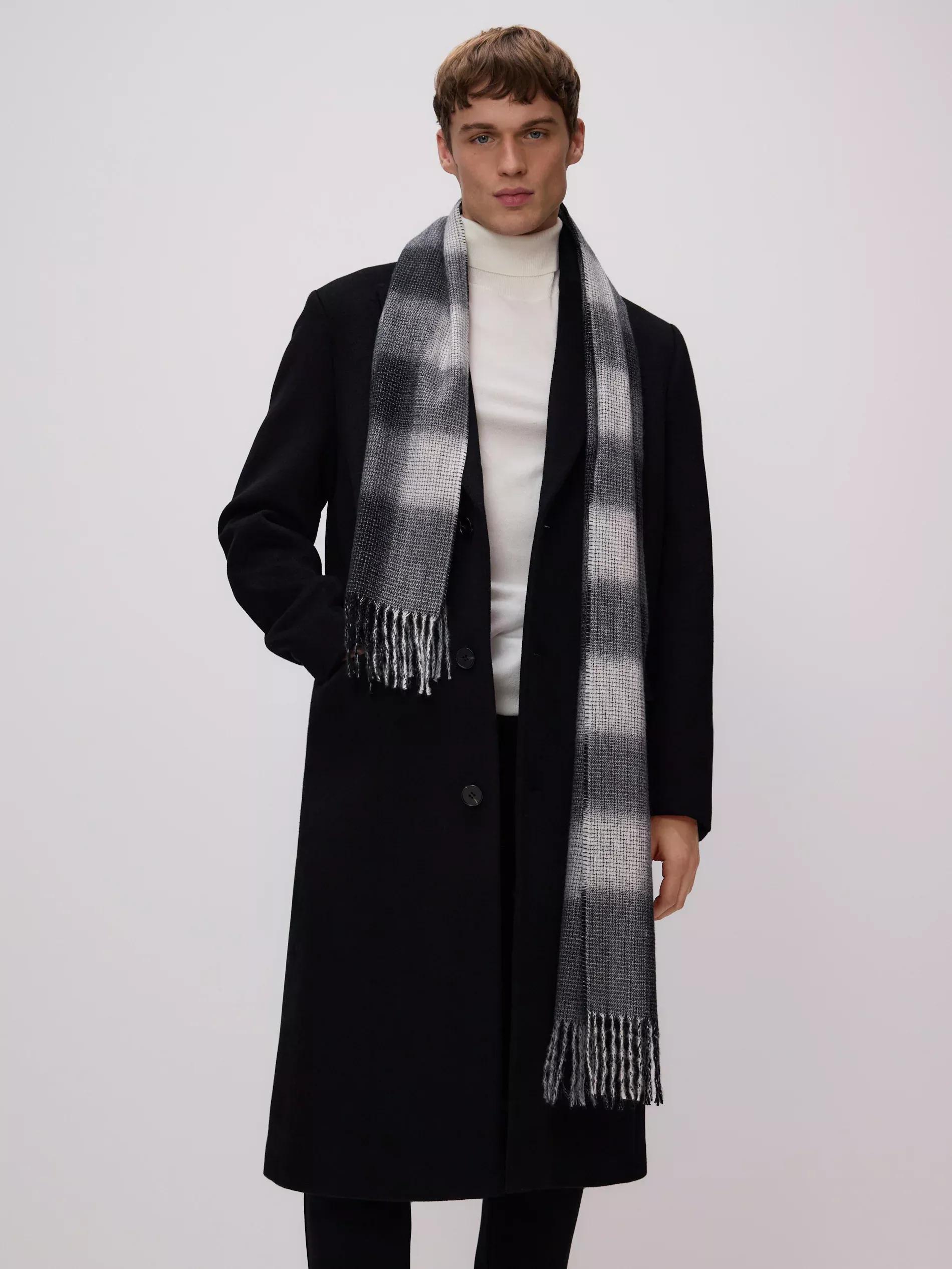 Grey Checked Scarf, Grey, large image number 1