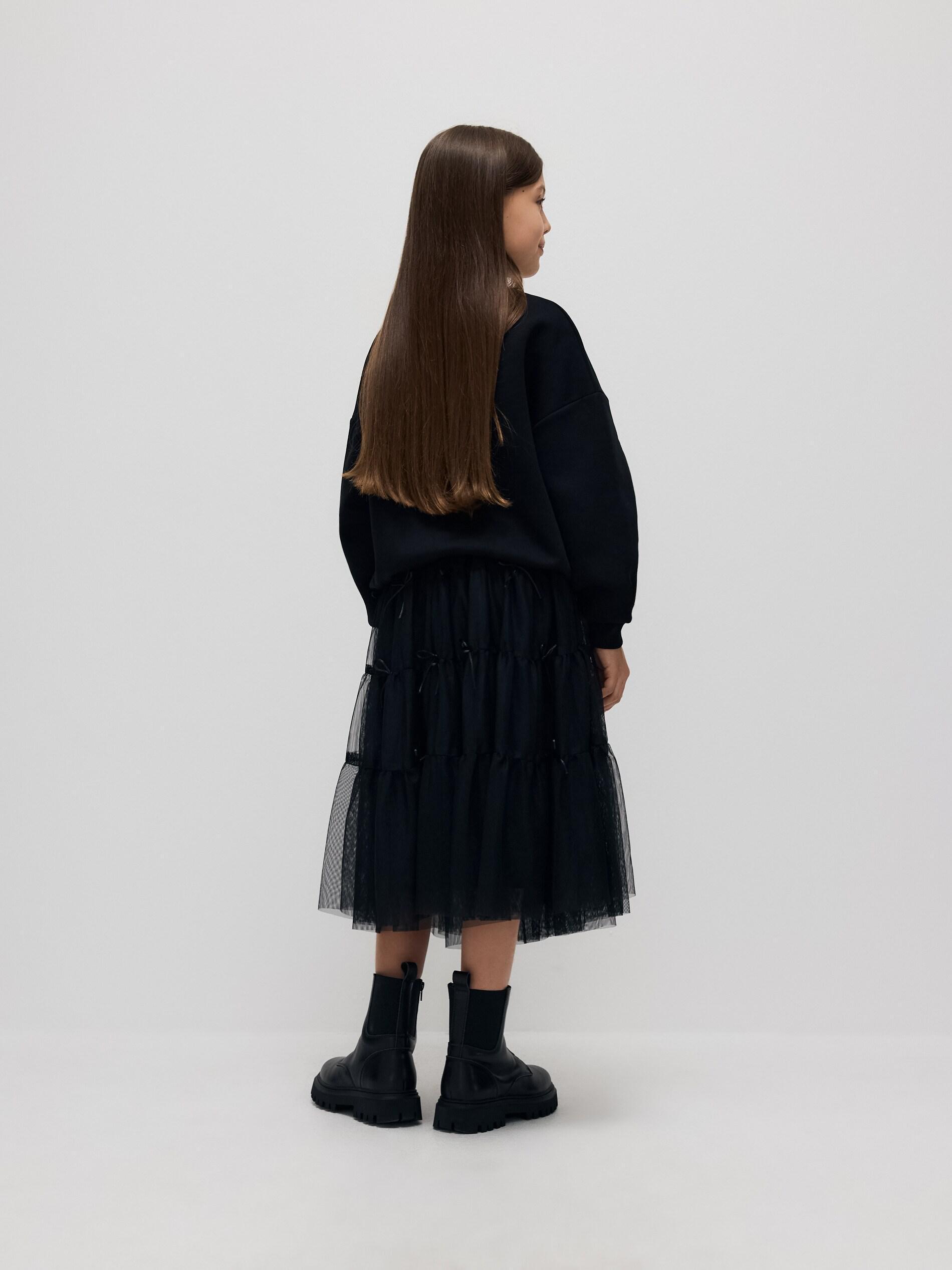 Black Tulle Skirt With Bows, Kids Girls, Black, large image number 1