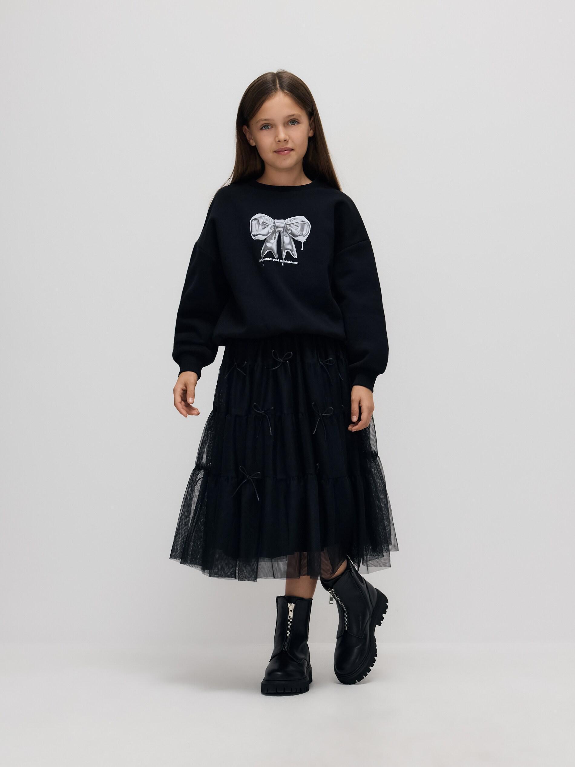 Black Tulle Skirt With Bows, Kids Girls, Black, large image number 2