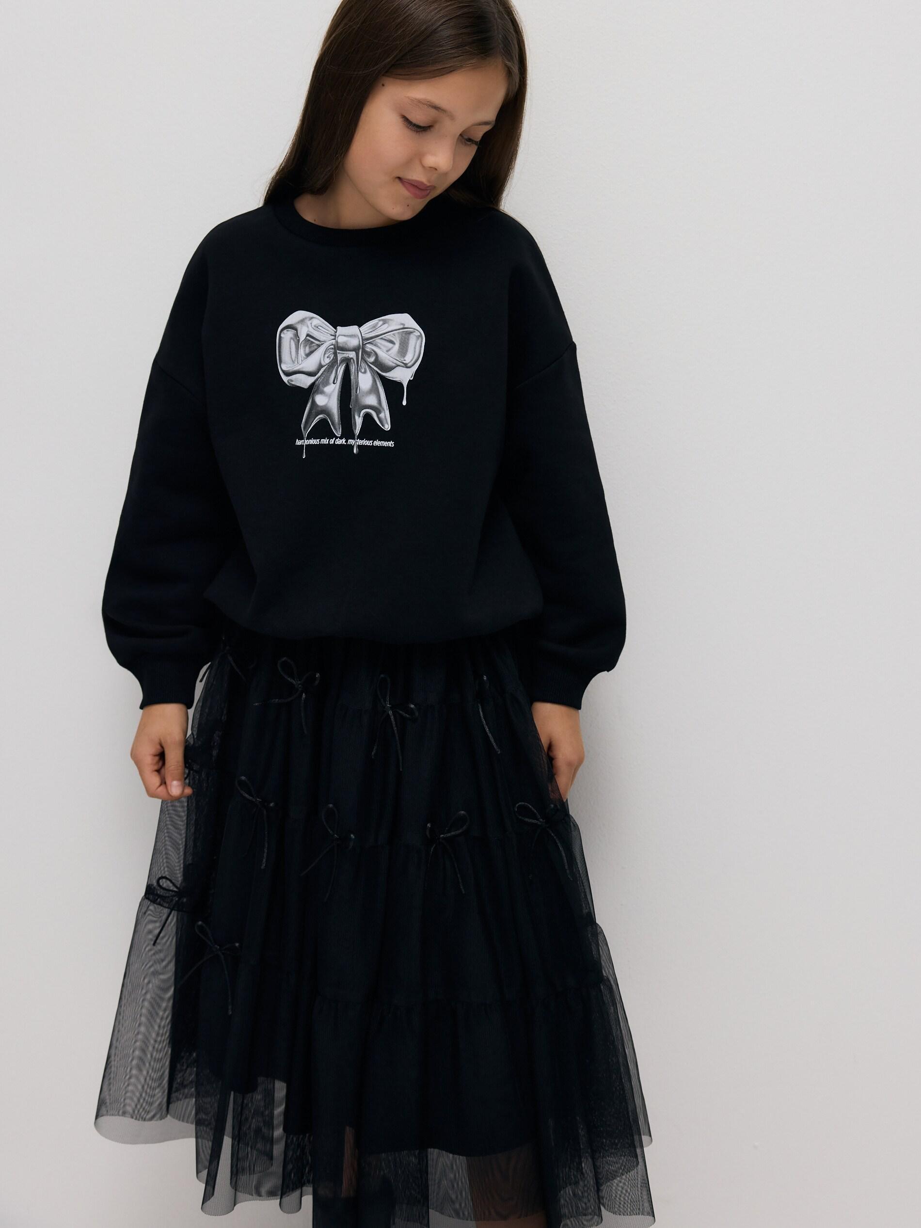 Black Tulle Skirt With Bows, Kids Girls, Black, large image number 3