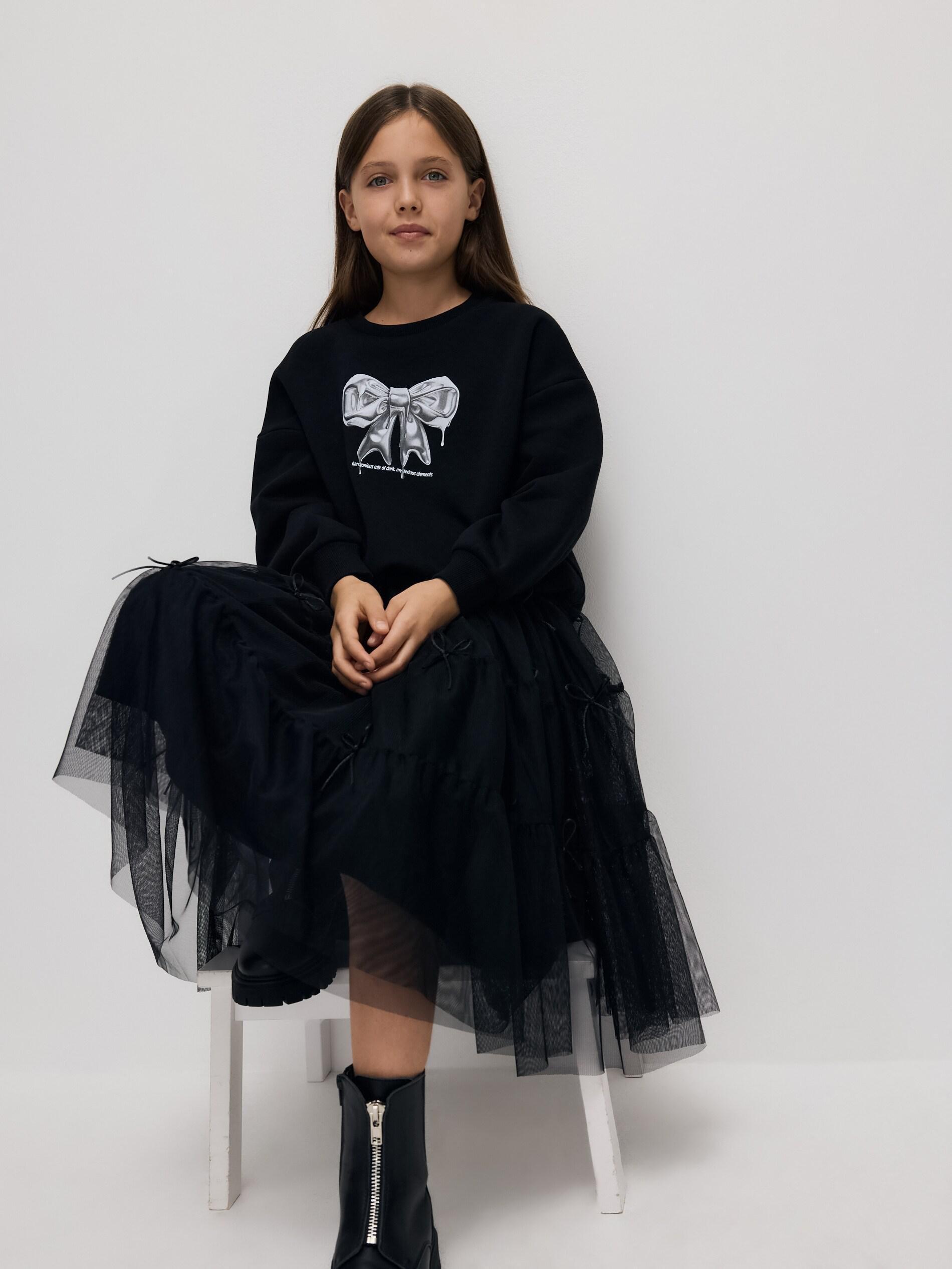 Black Tulle Skirt With Bows, Kids Girls, Black, large image number 4
