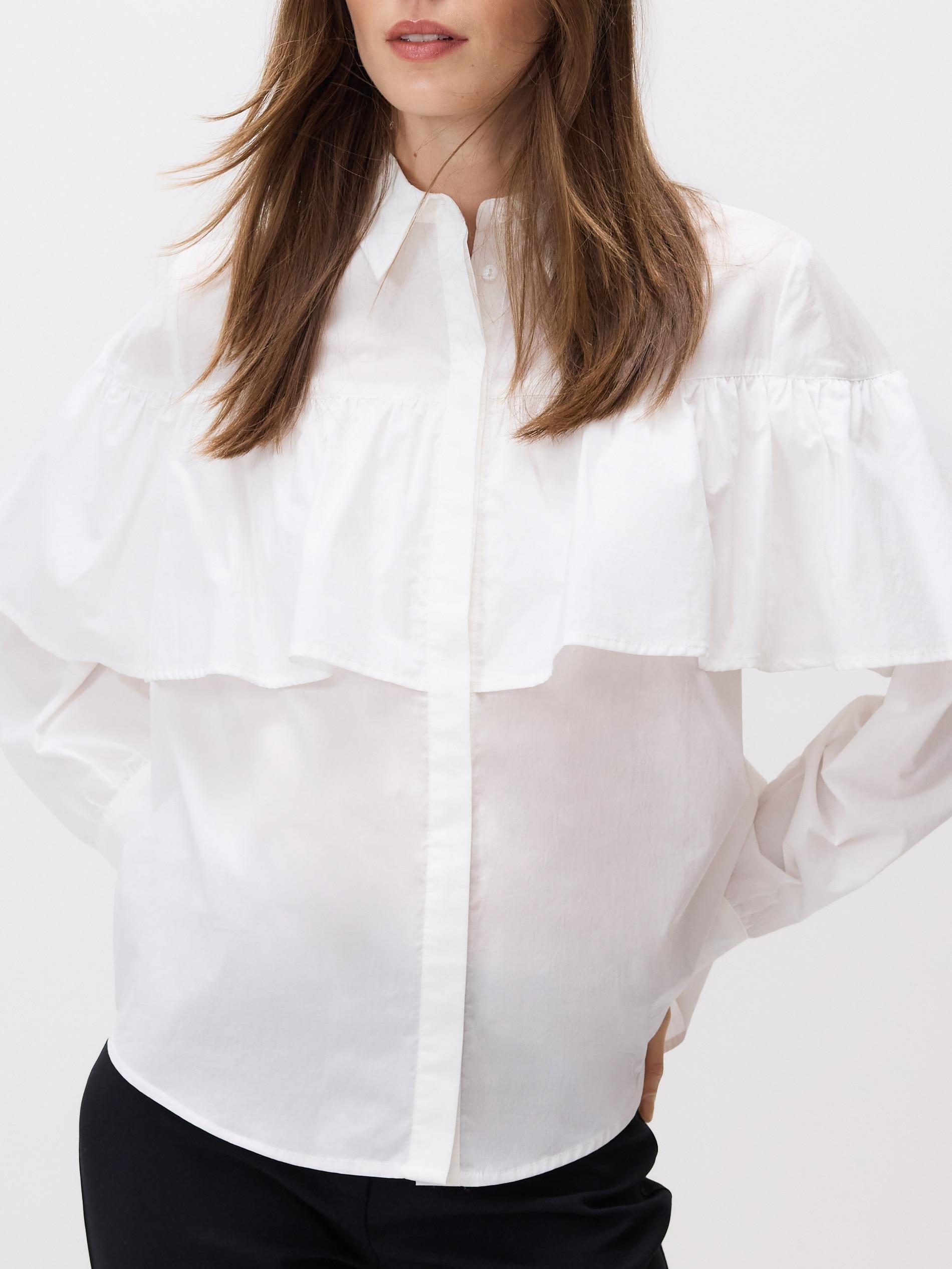 White Shirt With Ruffle Detail, White, medium