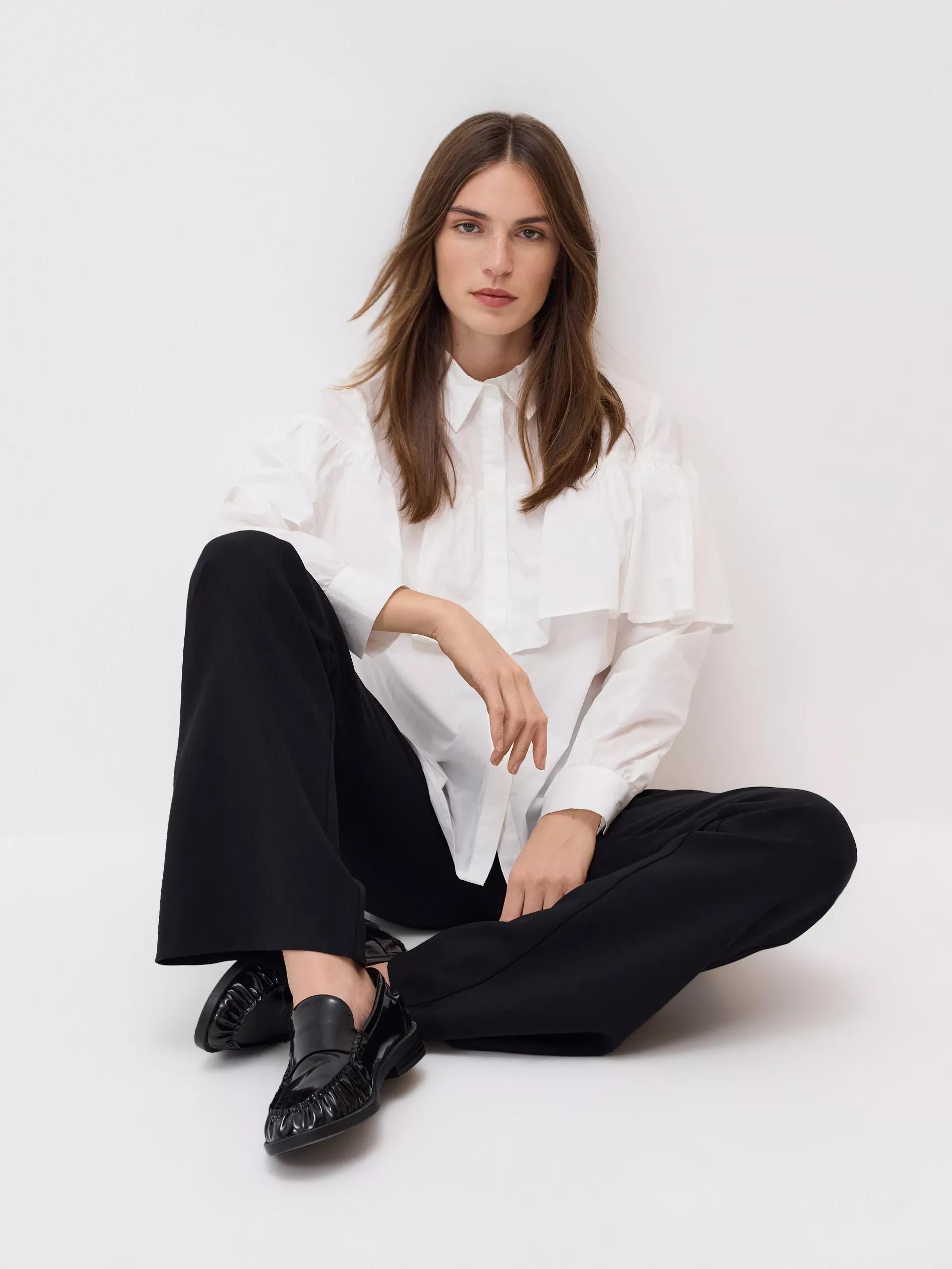 White Shirt With Ruffle Detail, White, medium