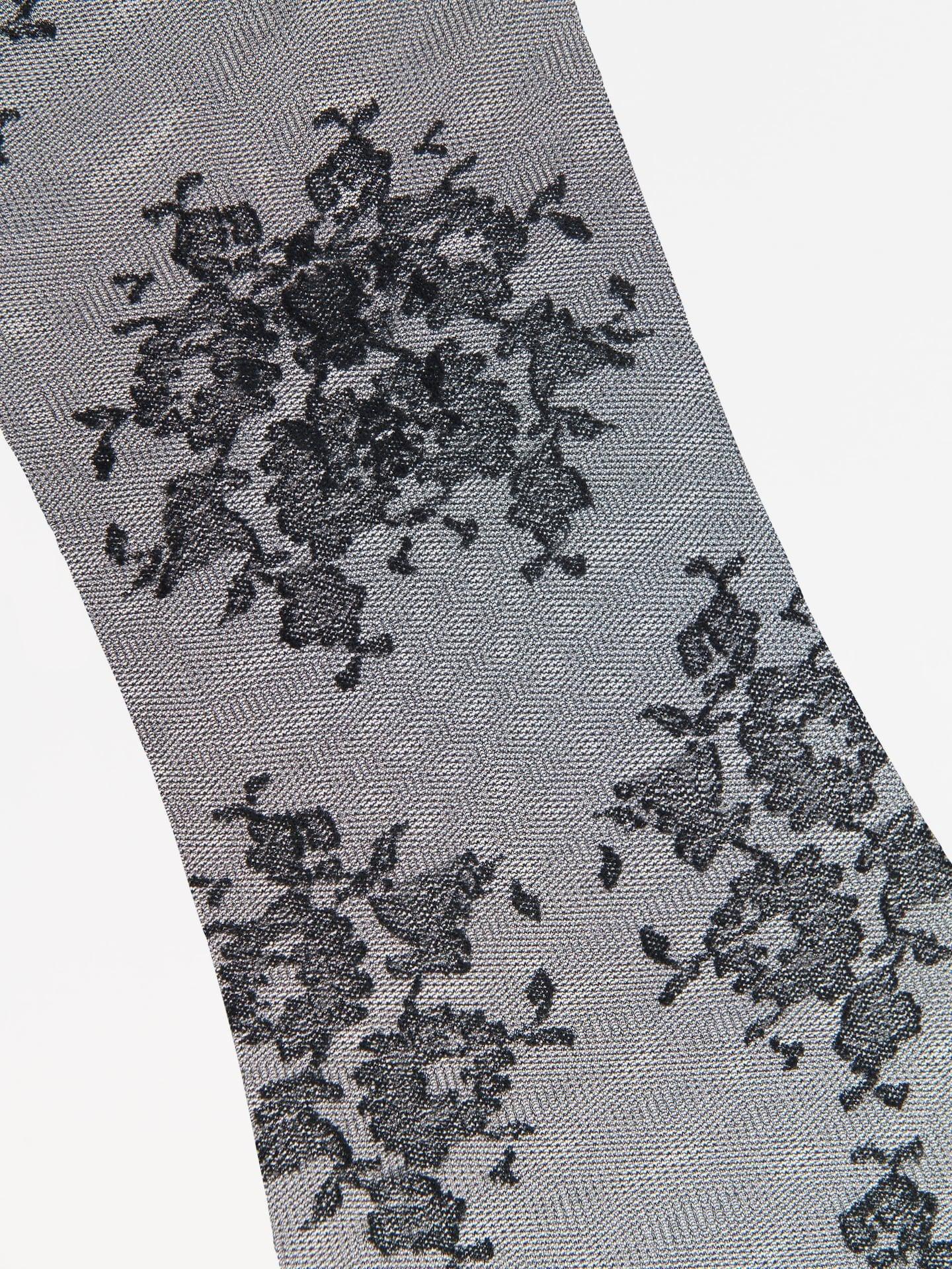 Black Patterned Tights, Black, medium