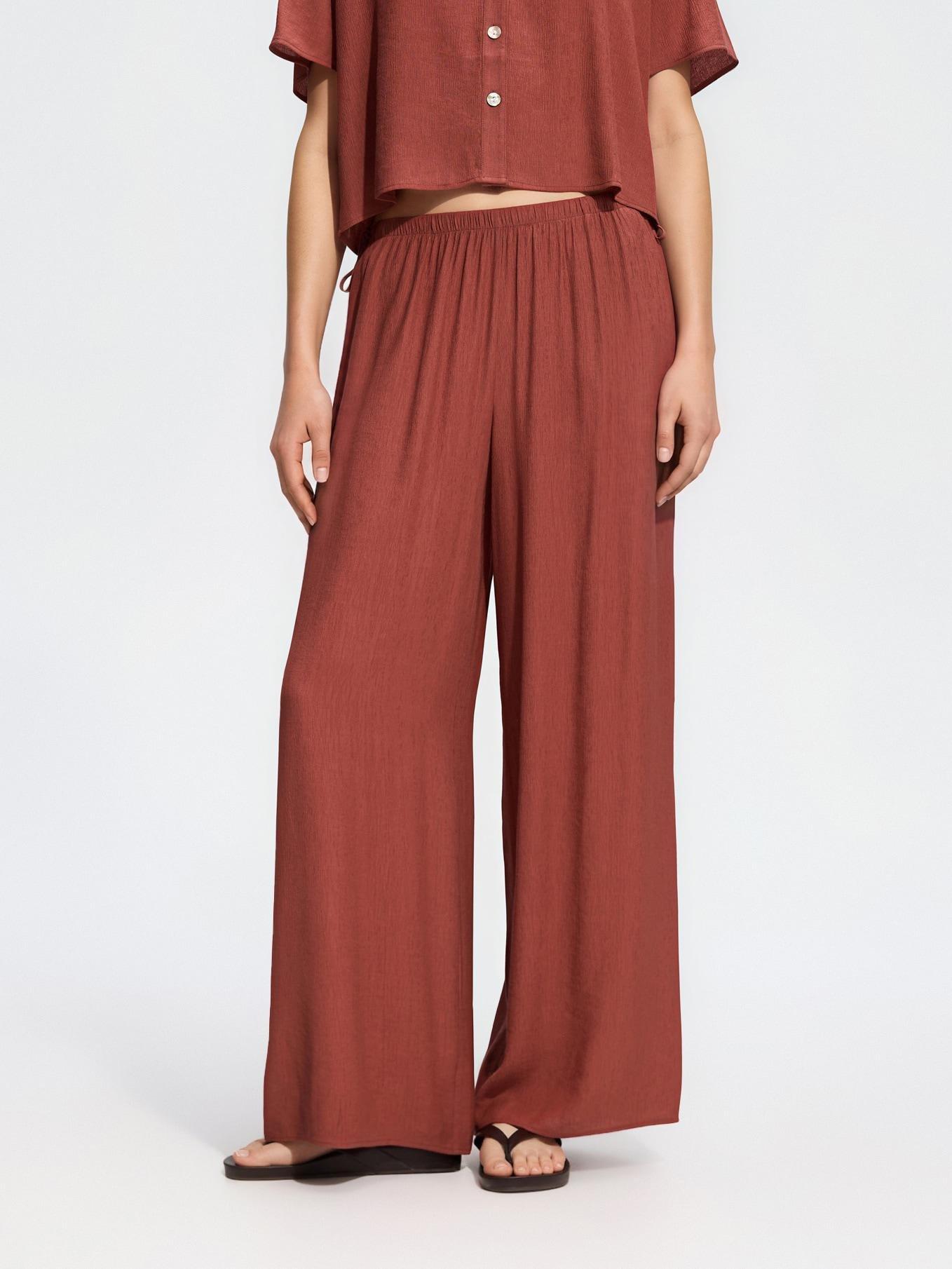 Brown Viscose Rich Trousers, Orange, medium