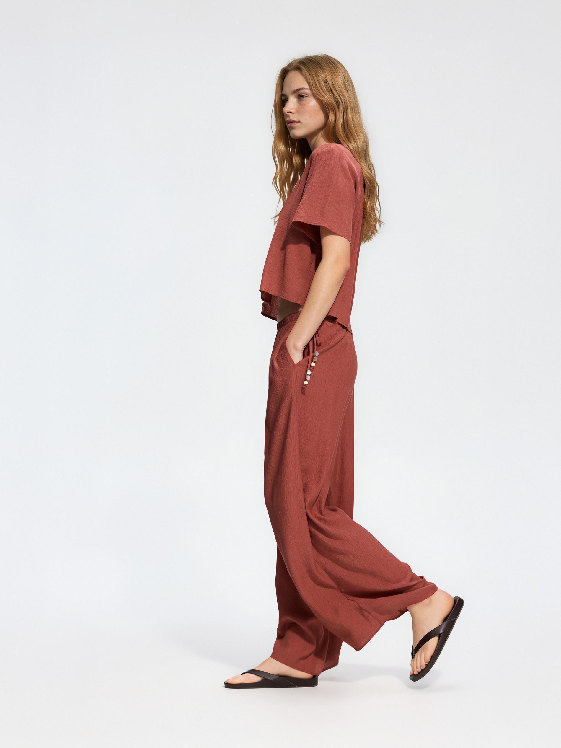 Brown Viscose Rich Trousers, Orange, medium