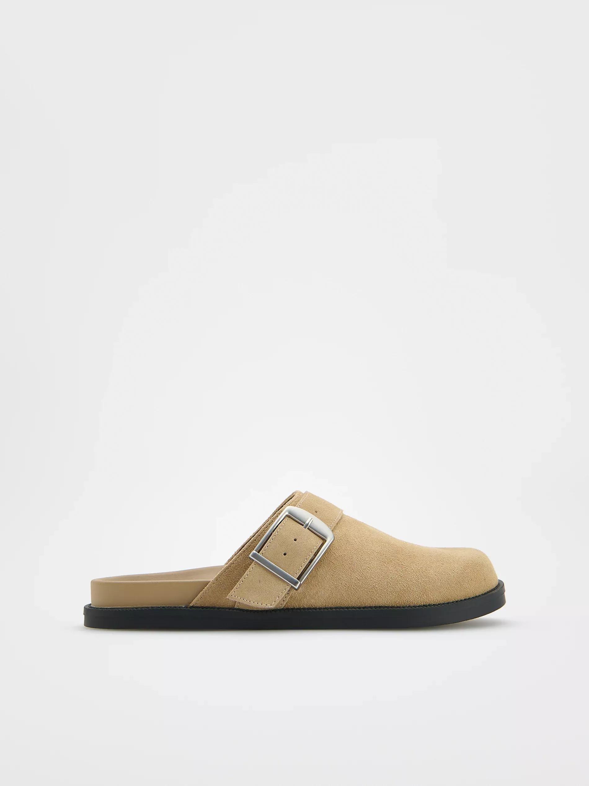 Beige Leather Mule Sliders, , large image number 0