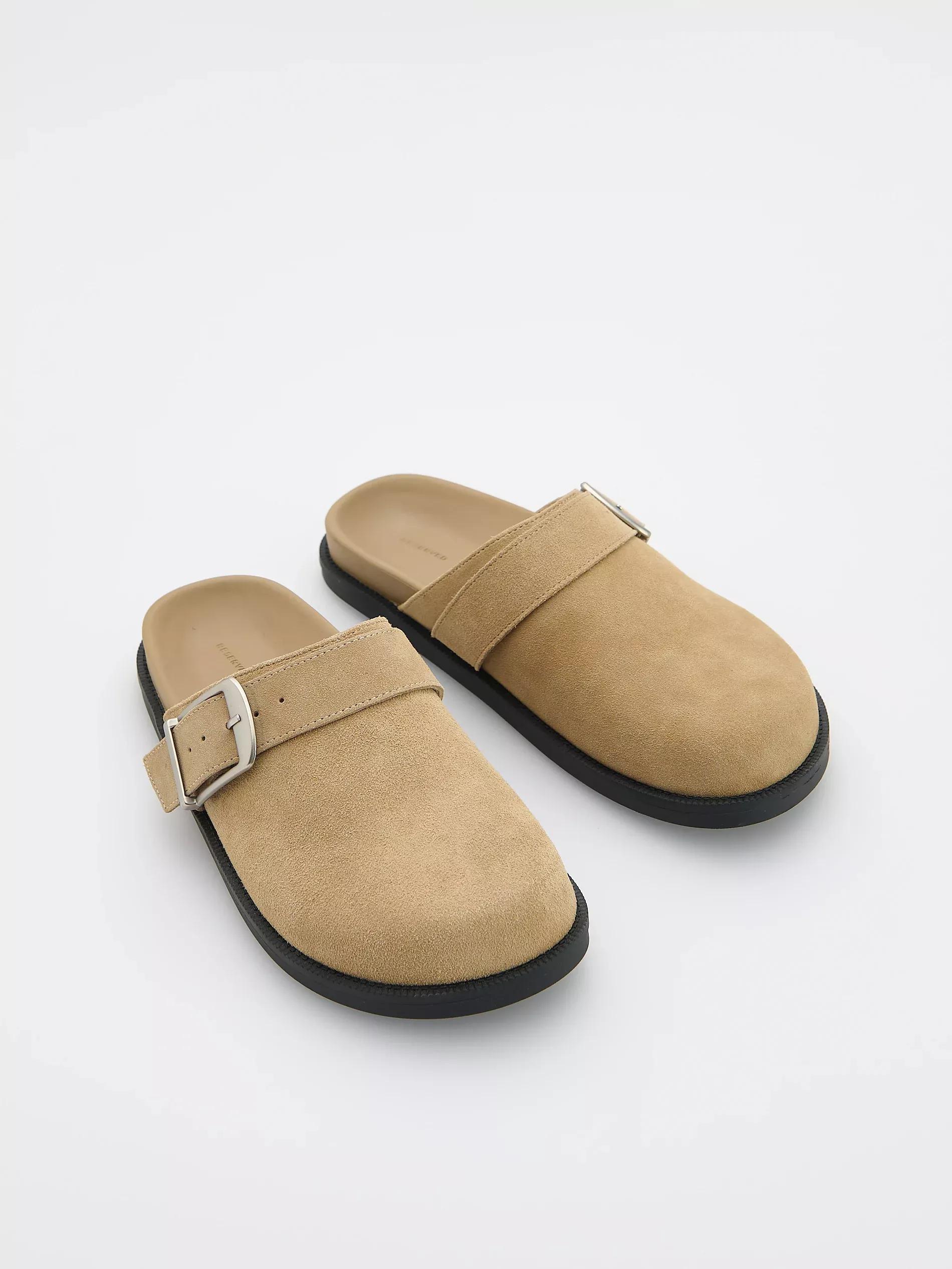 Beige Leather Mule Sliders, , large image number 1