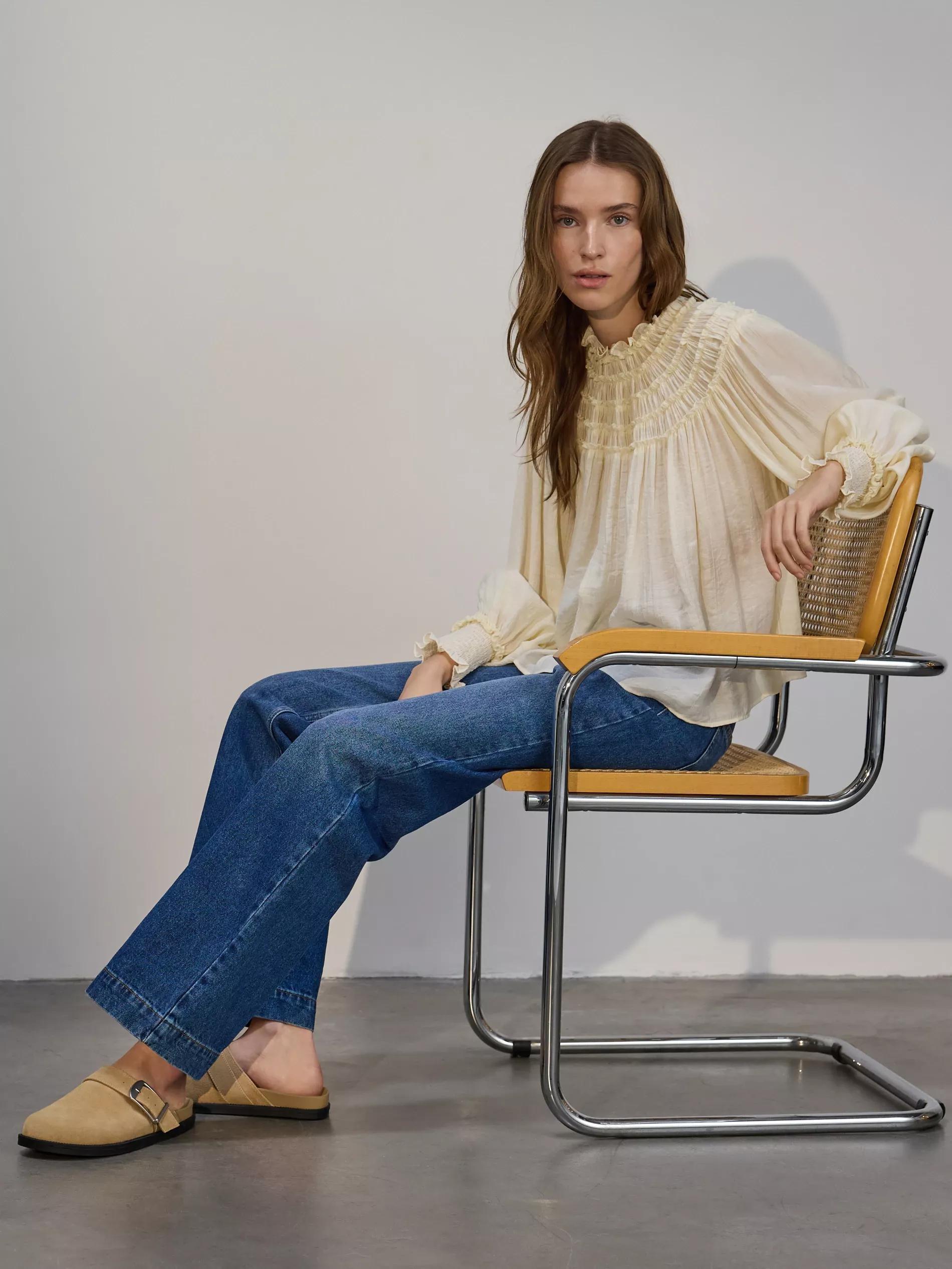 Beige Leather Mule Sliders, , large image number 4