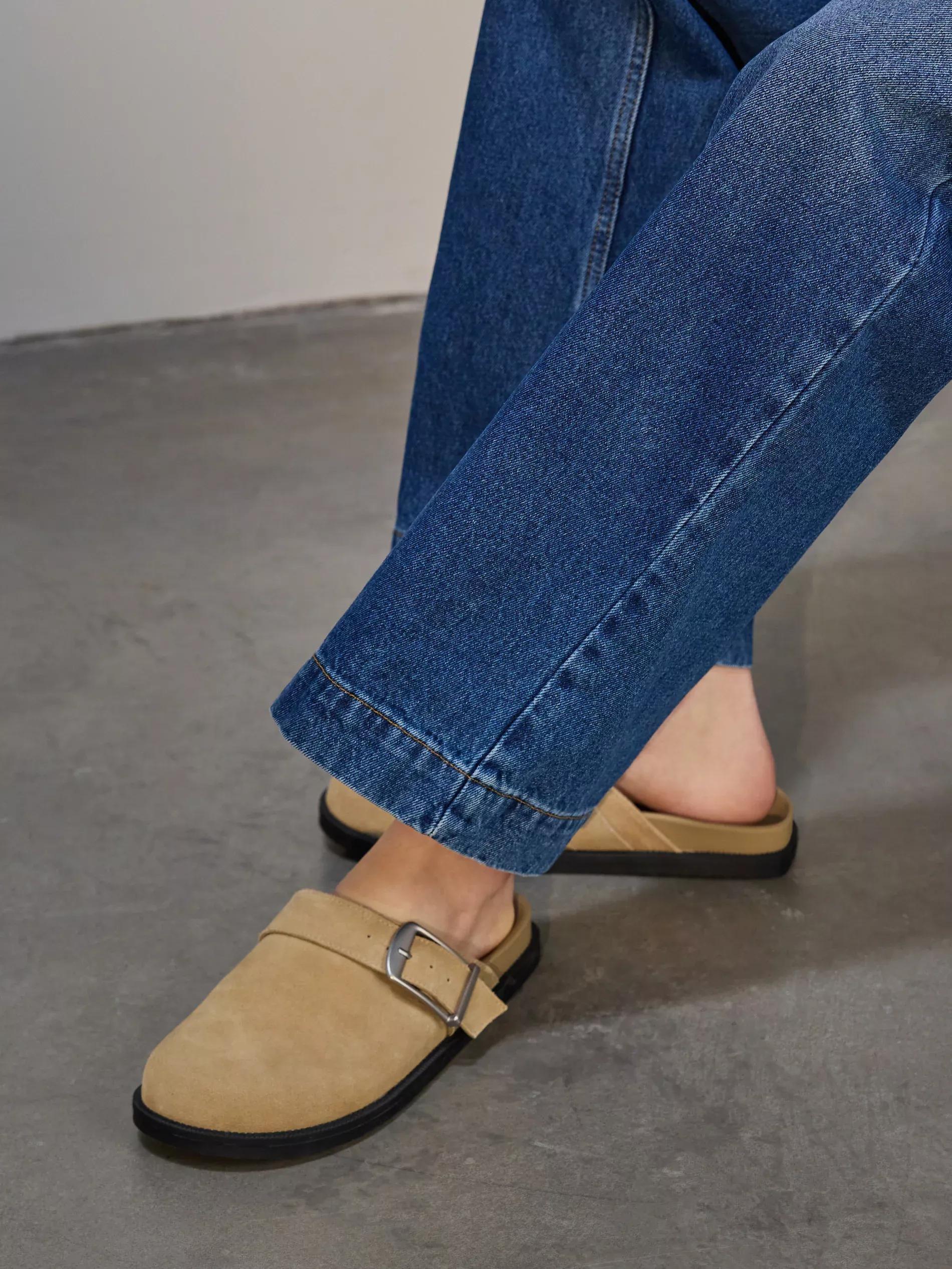 Beige Leather Mule Sliders, , large image number 5