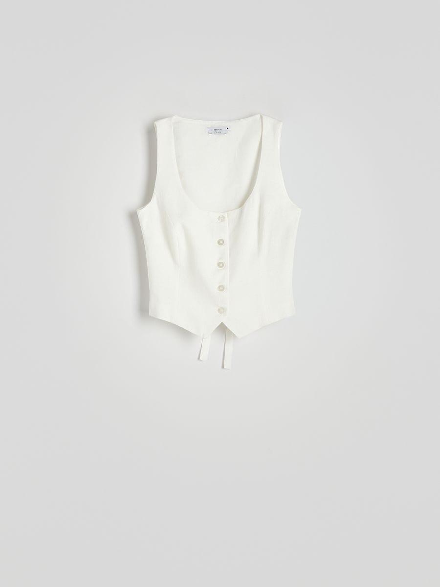 White Linen Waistcoat, White, medium