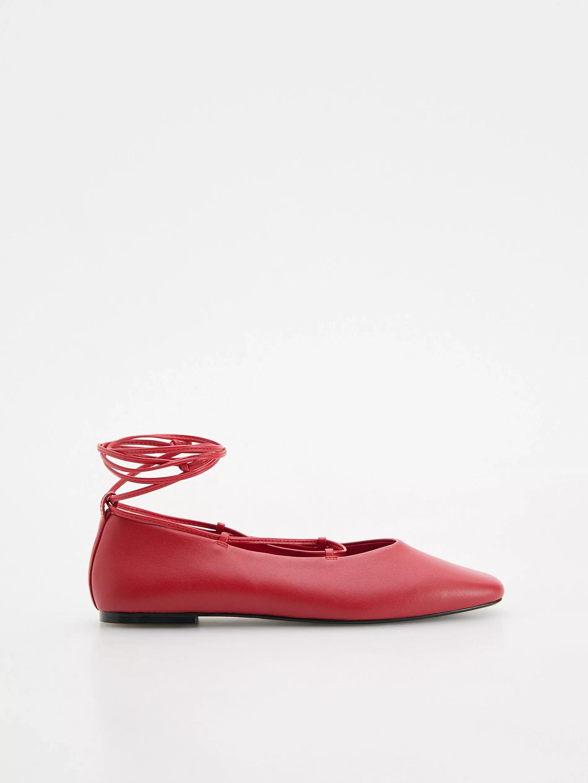 Red Ankle Strap Ballet Flats, , large image number 0