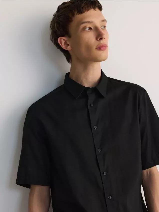 Black Cotton Shirt With Regular Fit, , large image number 0