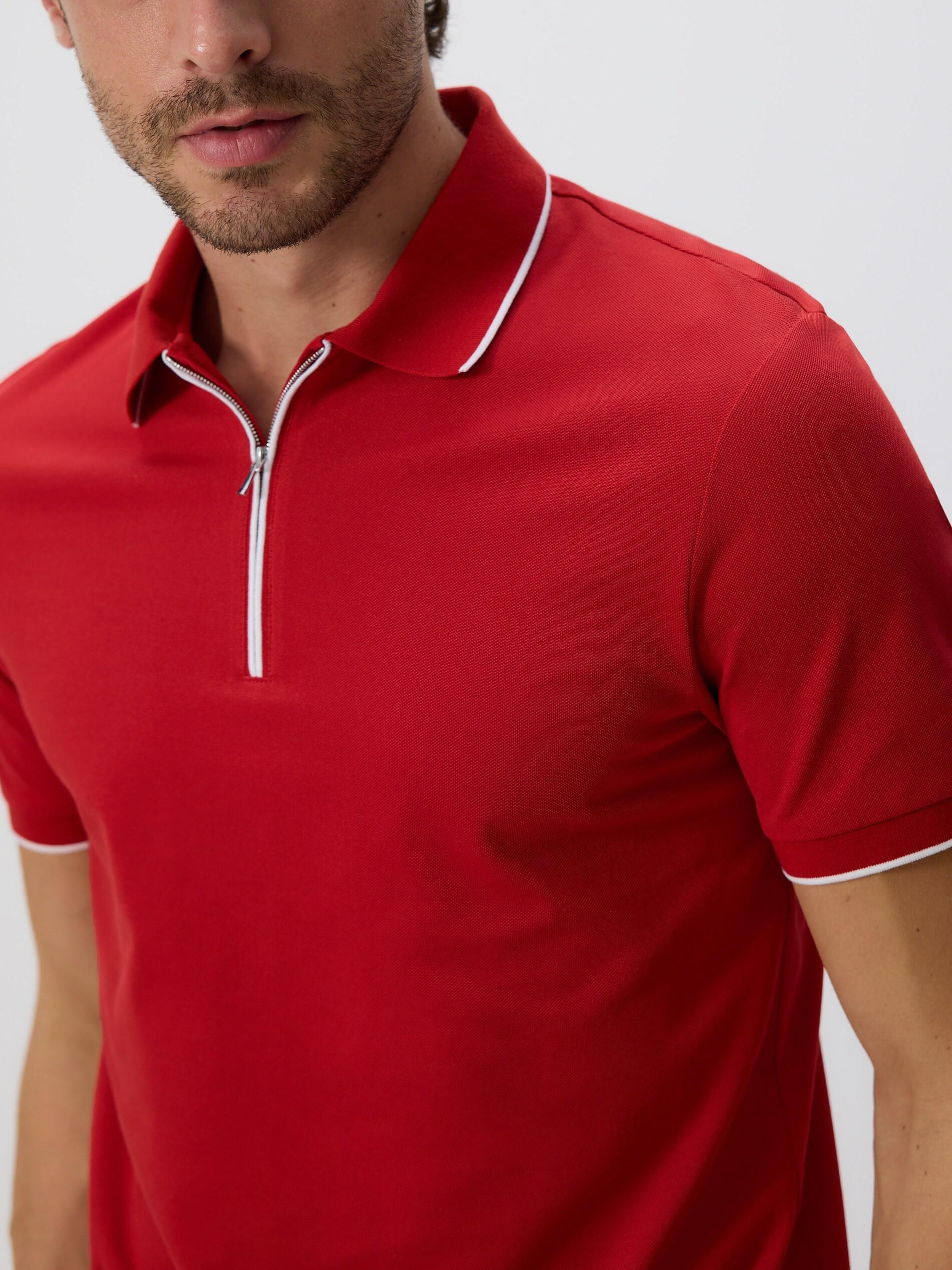 Red Mercerized Cotton Polo Shirt, Red, large image number 1