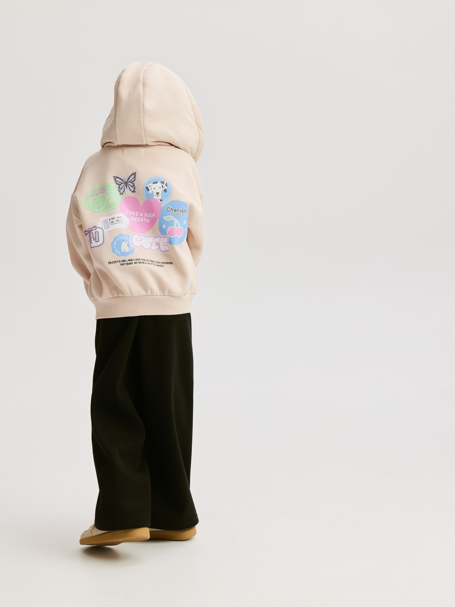 Beige Hoodie With Back Print, Ivory, large image number 0
