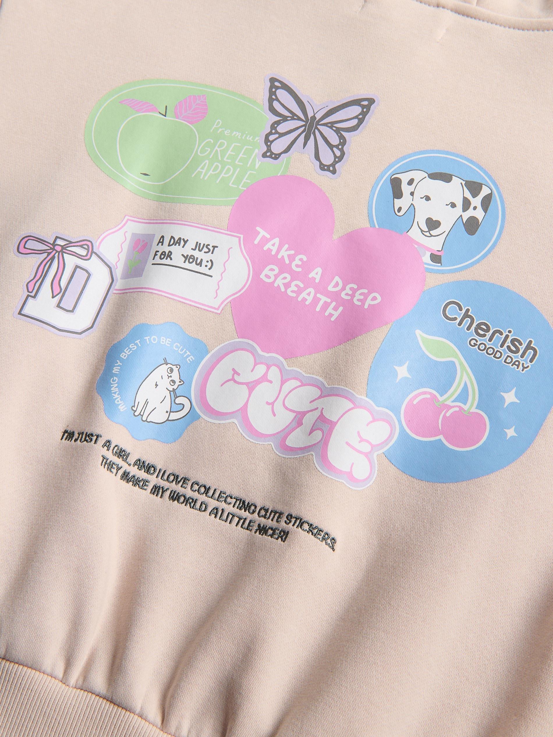 Beige Hoodie With Back Print, Ivory, large image number 4
