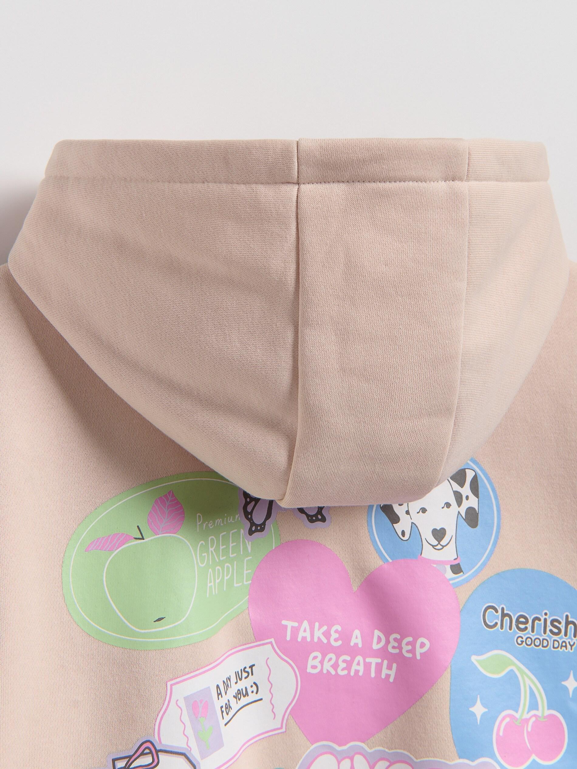 Beige Hoodie With Back Print, Ivory, large image number 5