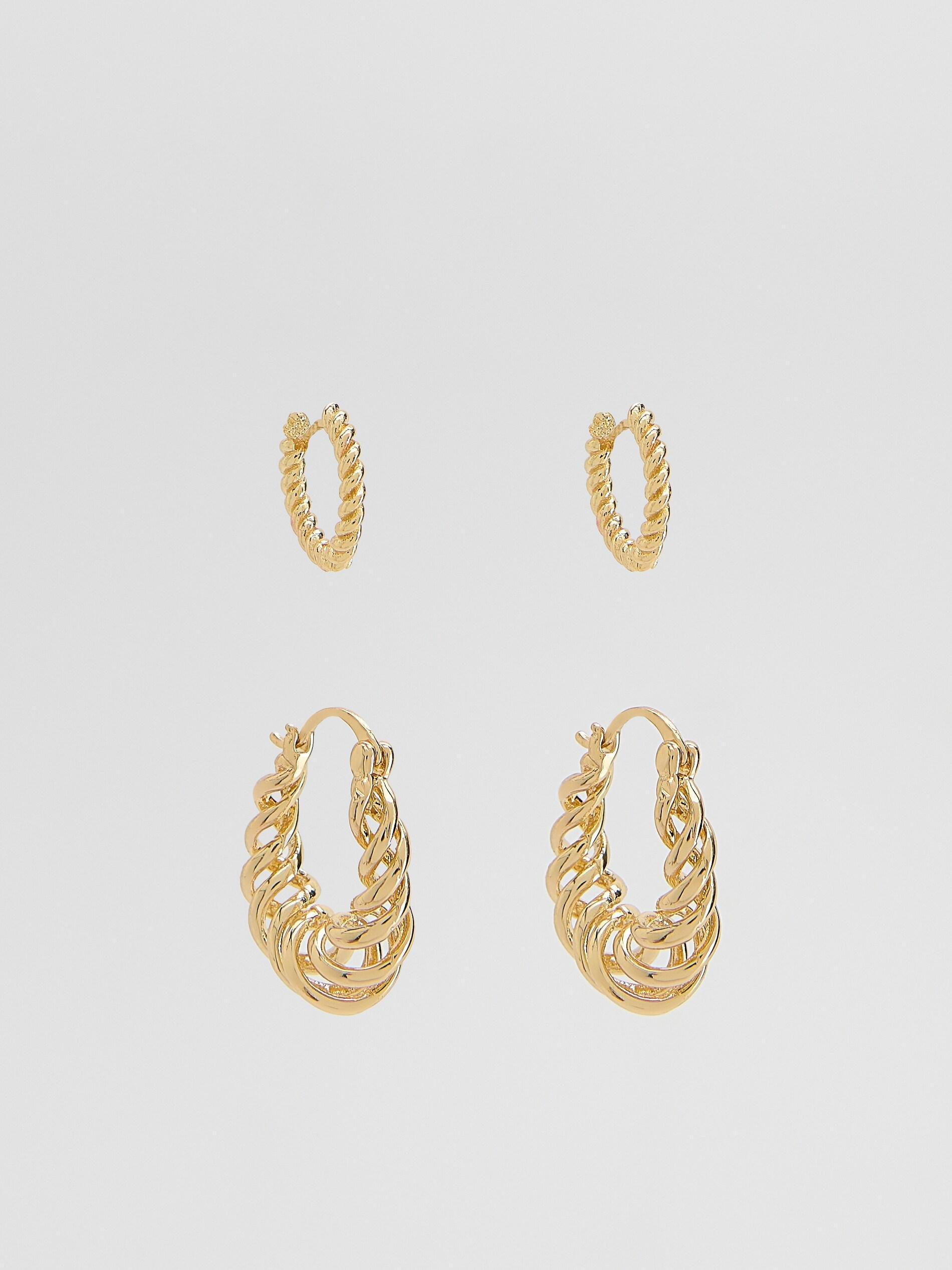 Golden Set Of Round Earrings, Golden, large image number 0