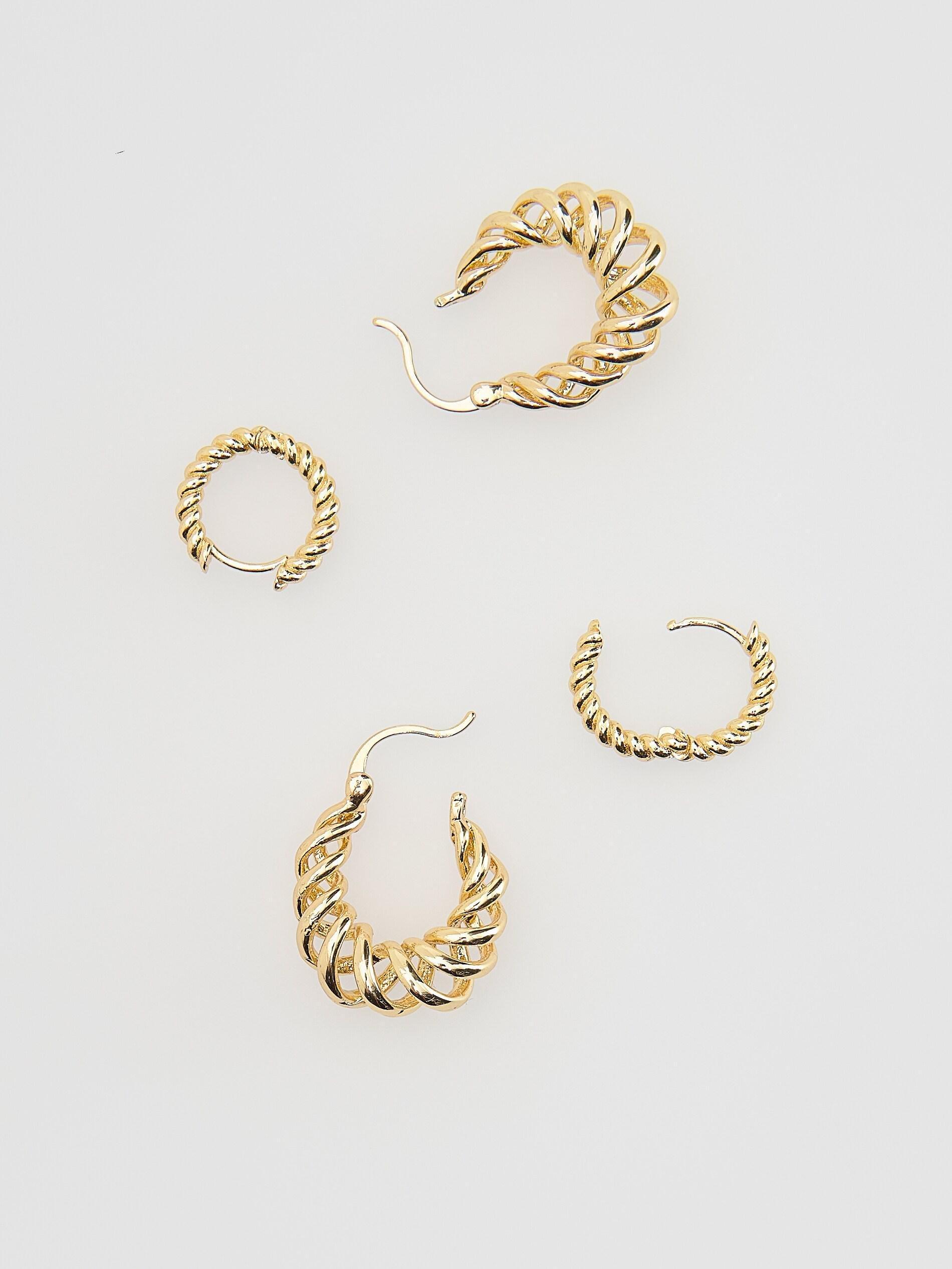 Golden Set Of Round Earrings, Golden, large image number 1