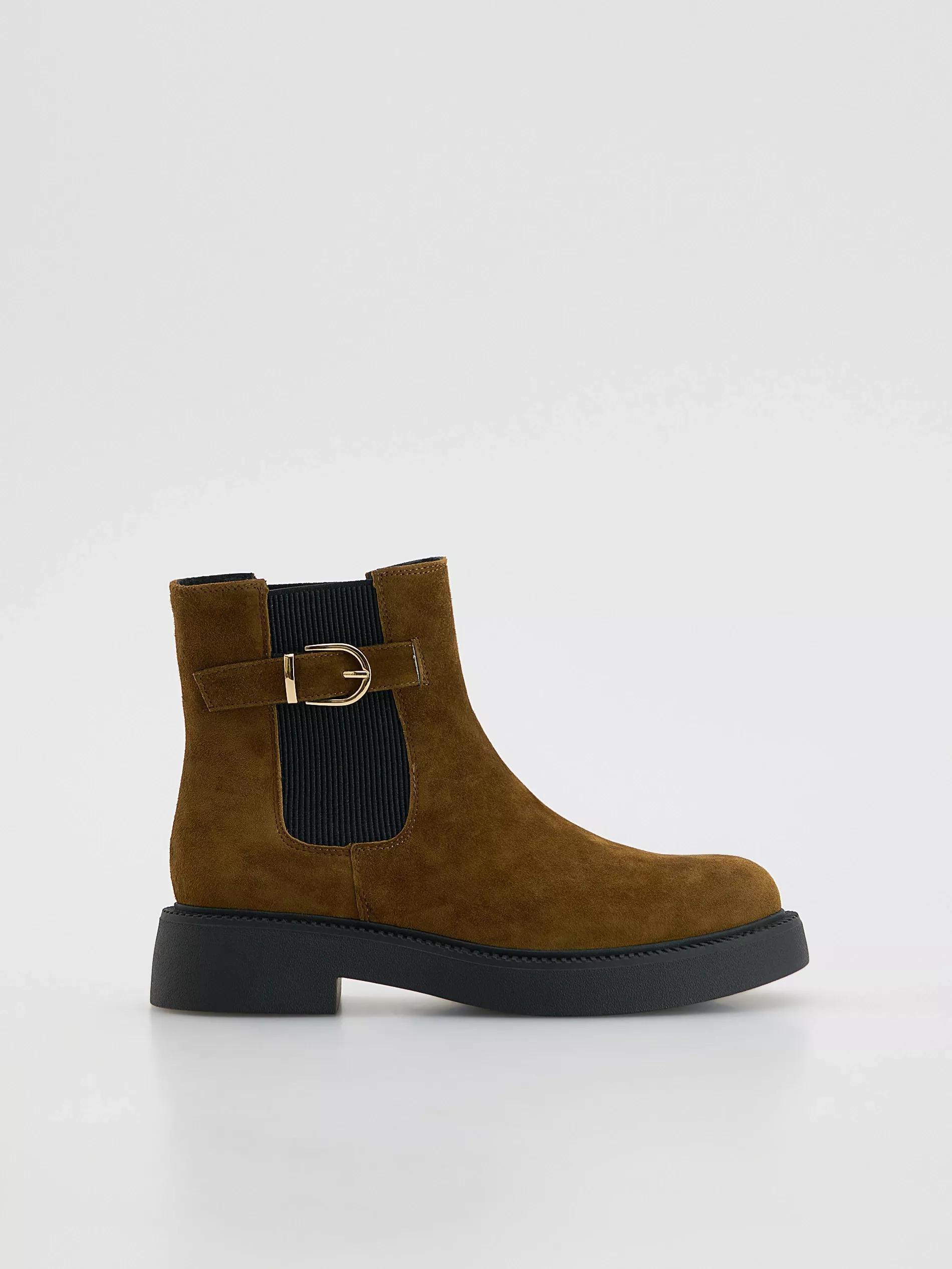 Brown Suede Ankle Boots With Buckle, Brown, large image number 0