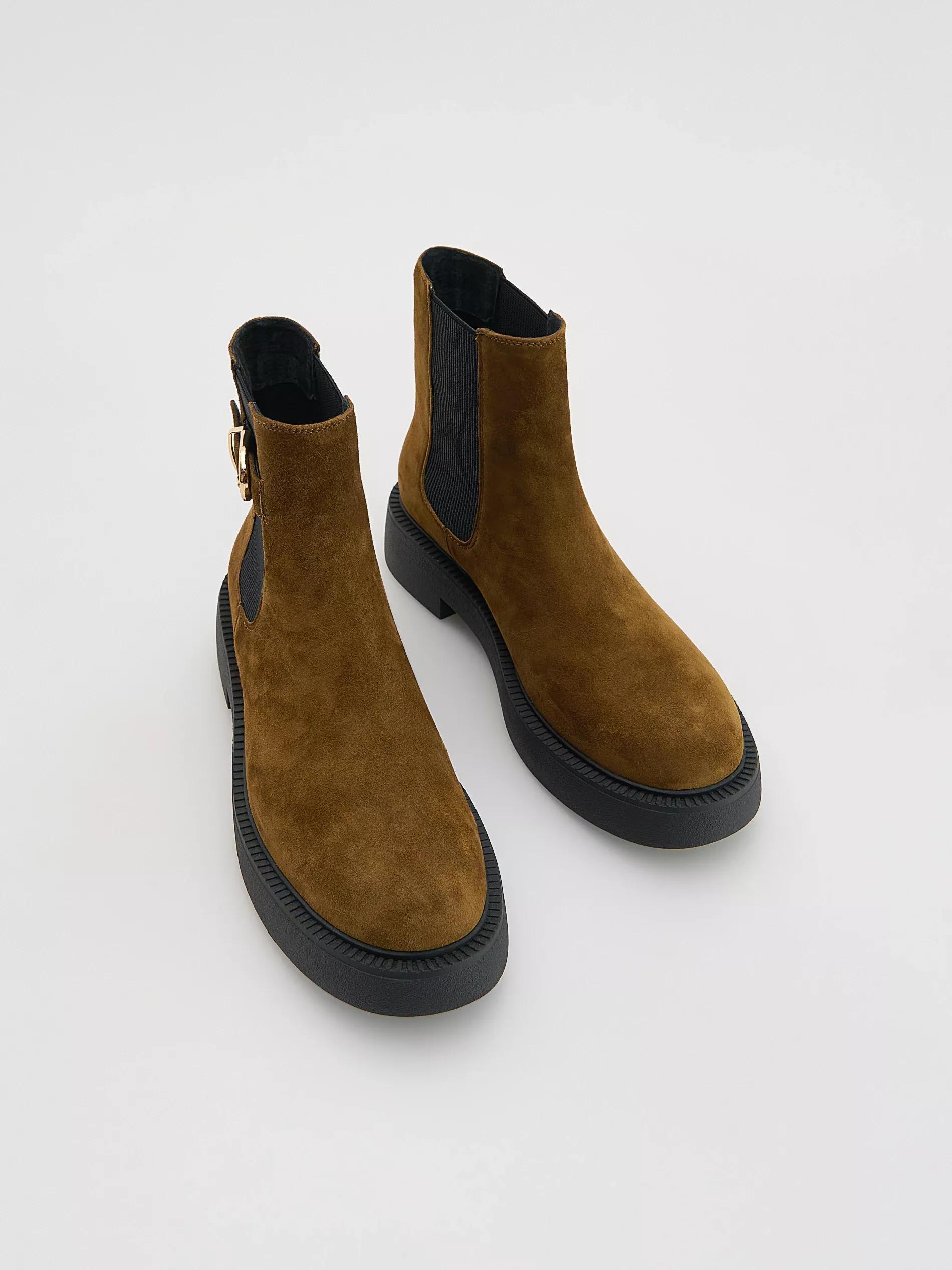 Brown Suede Ankle Boots With Buckle, Brown, medium