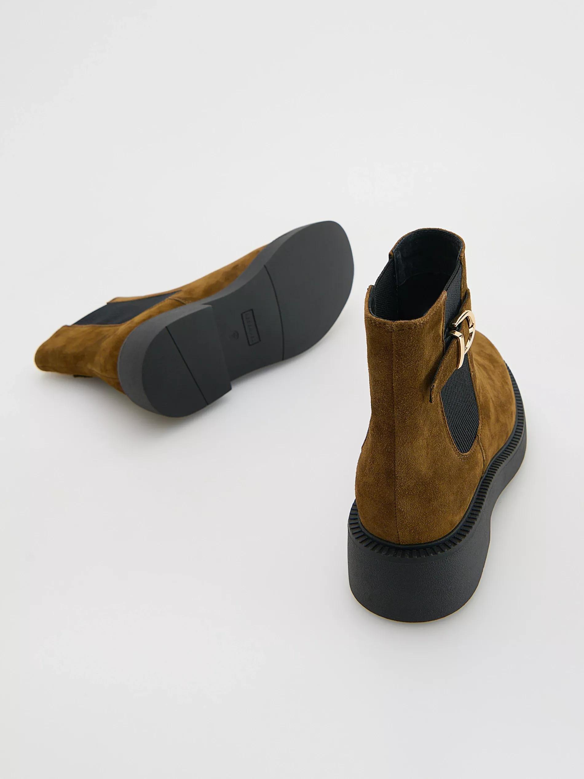 Brown Suede Ankle Boots With Buckle, Brown, large image number 2