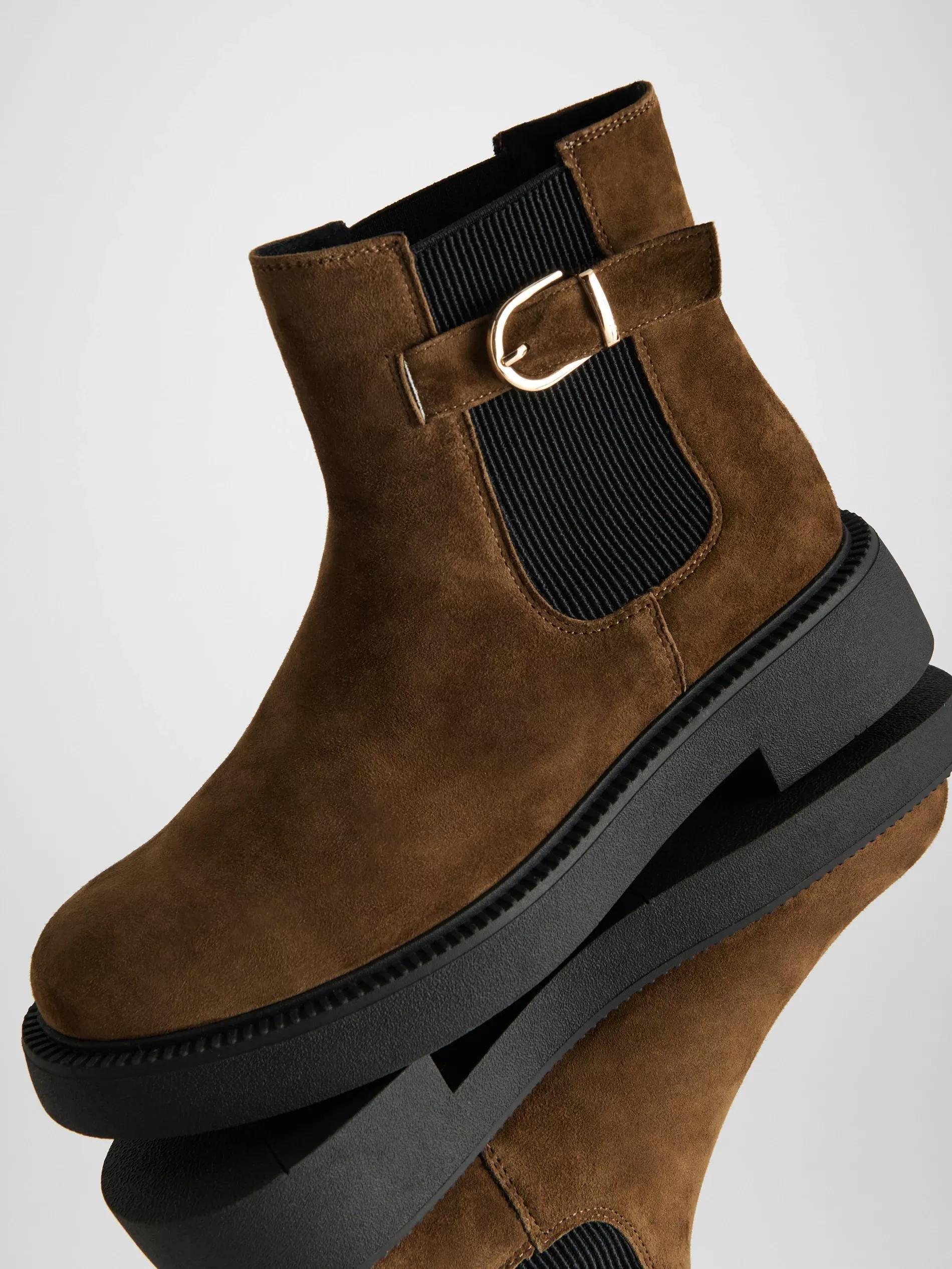 Brown Suede Ankle Boots With Buckle, Brown, large image number 3