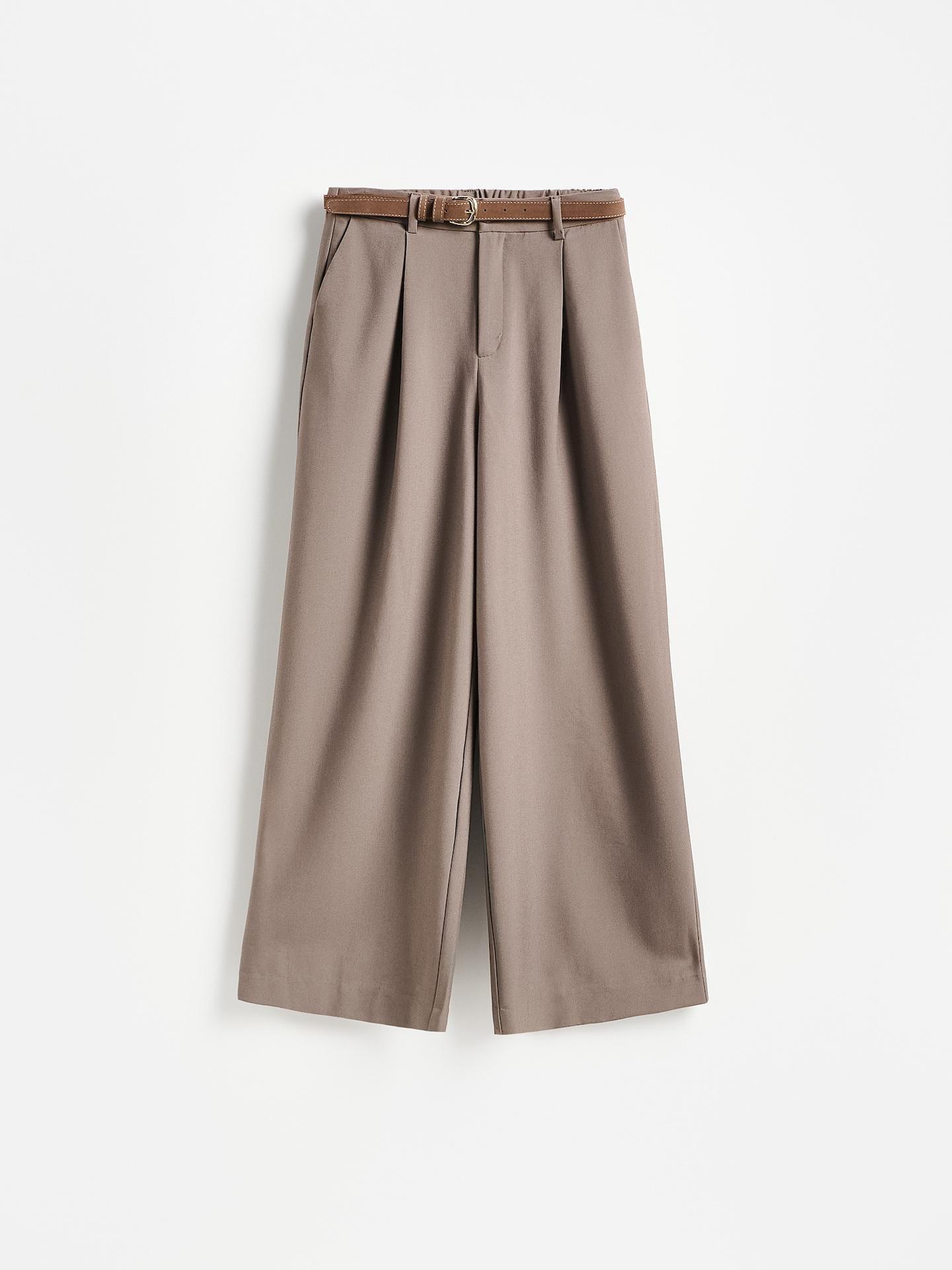Beige Wide Leg Trousers With Belt, Beige, large image number 0