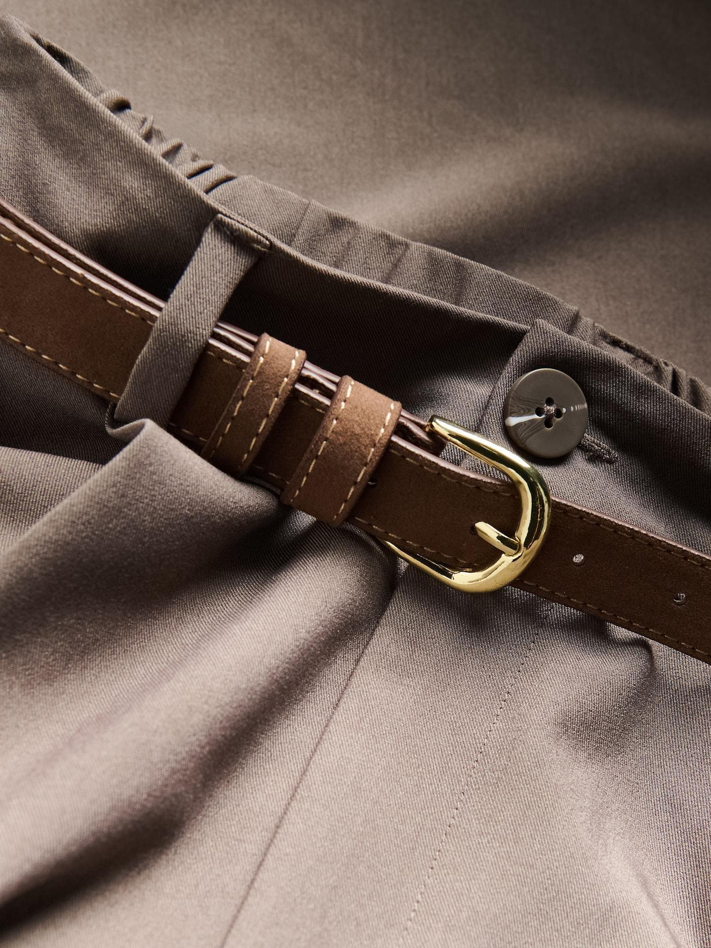 Beige Wide Leg Trousers With Belt, Beige, large image number 1
