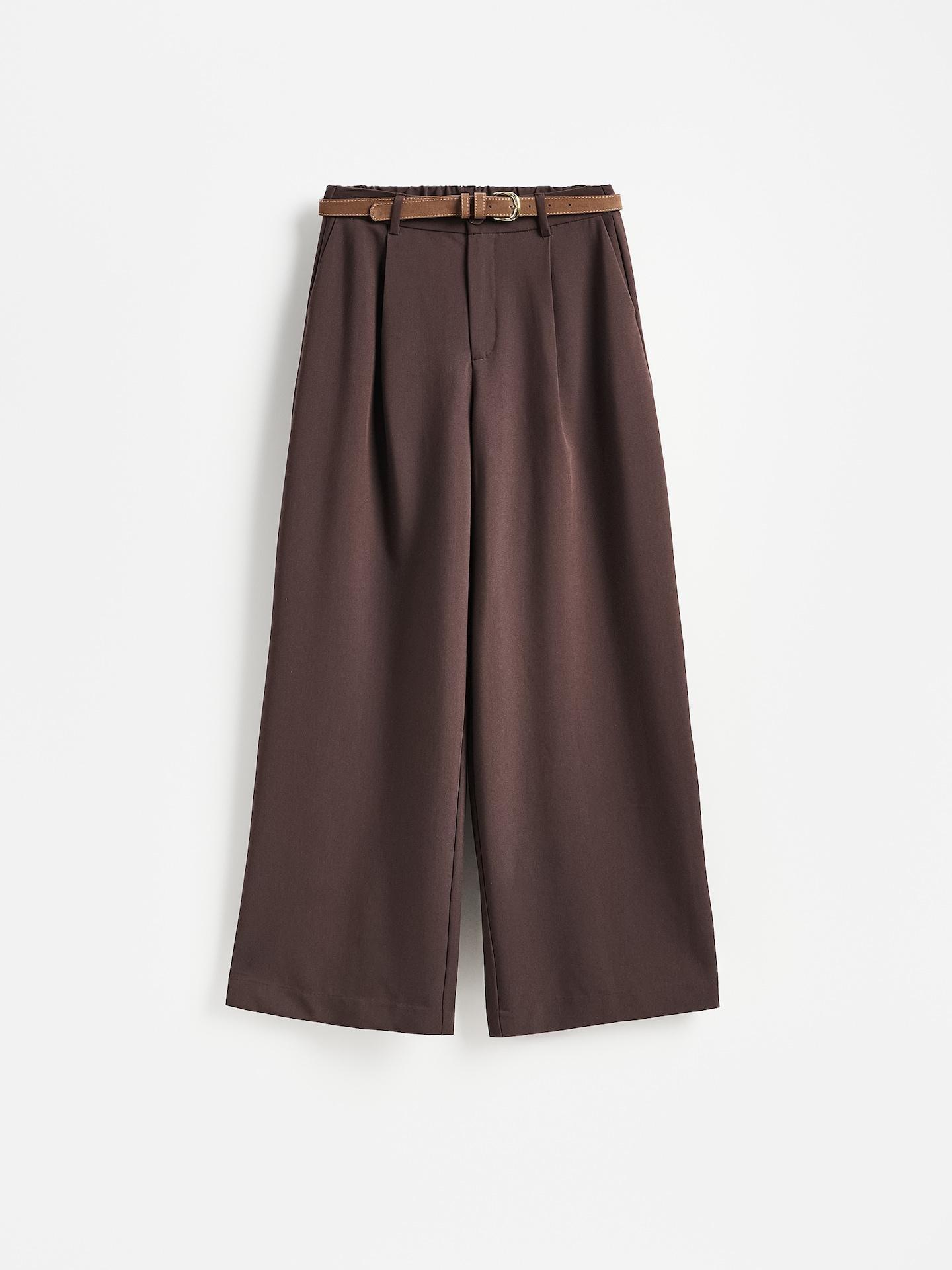 Brown Wide Leg Trousers With Belt, Brown, large image number 0