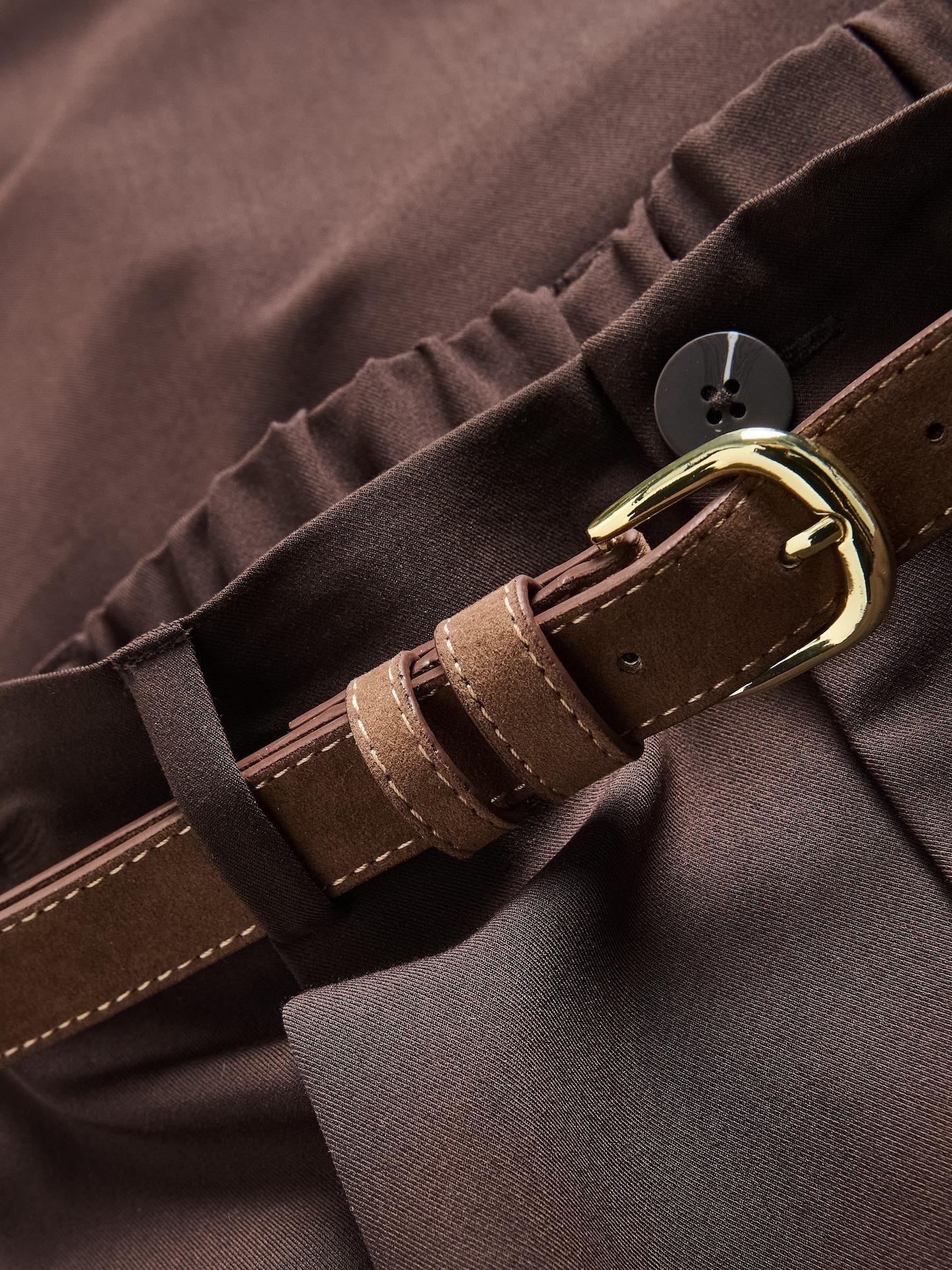Brown Wide Leg Trousers With Belt, Brown, large image number 1