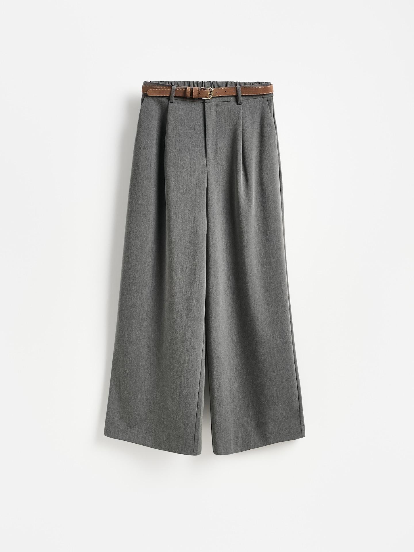 Grey Wide Leg Trousers With Belt, Grey, medium