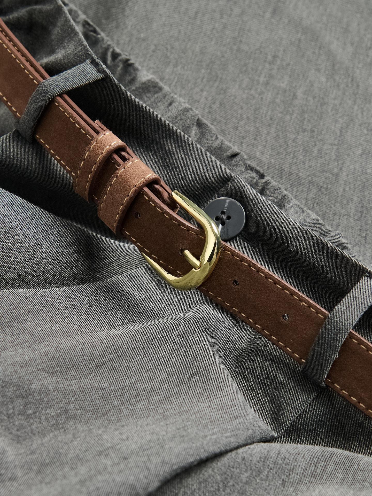 Grey Wide Leg Trousers With Belt, Grey, medium