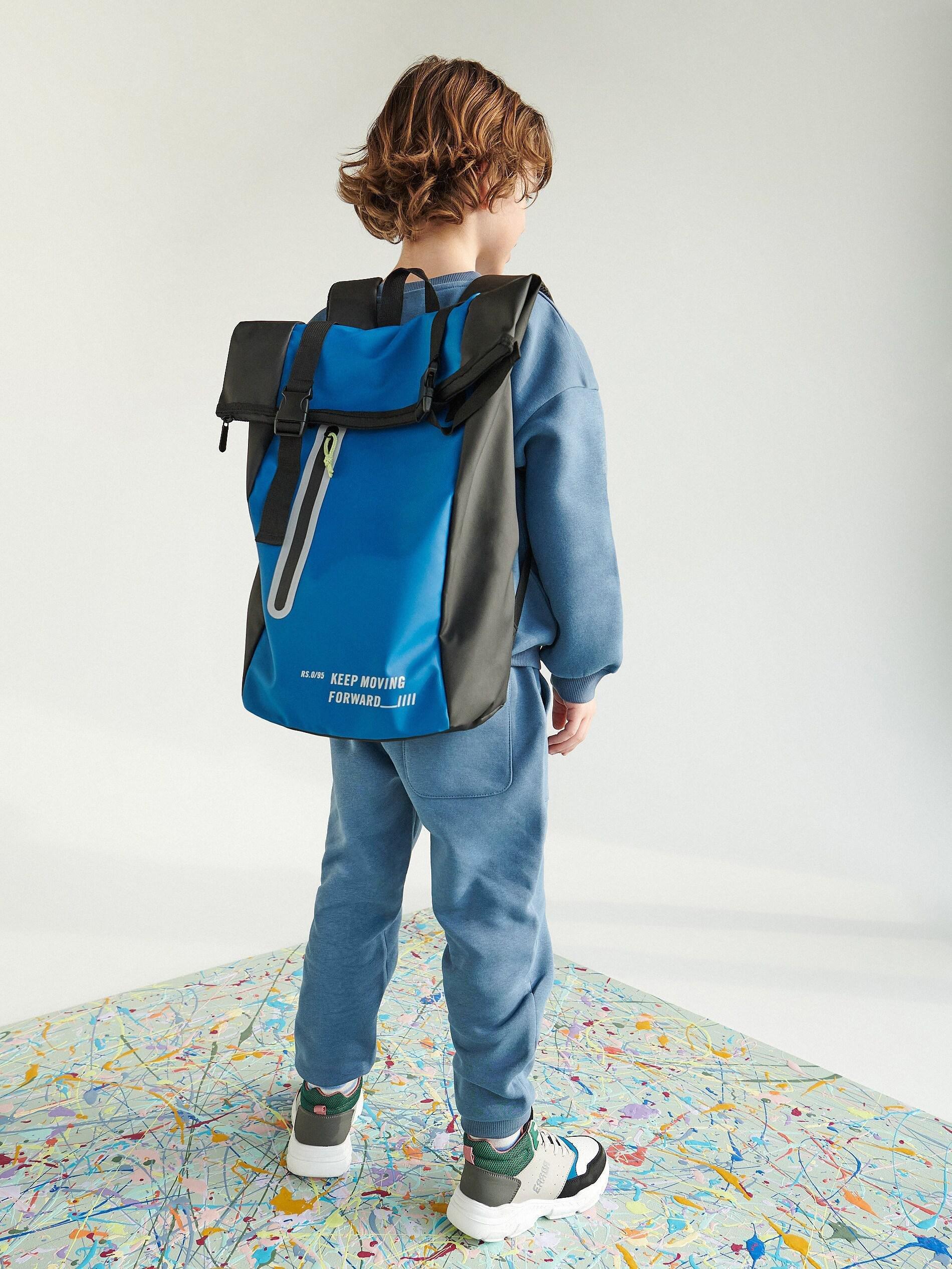 Turquoise Combined Fabrics Backpack, Unisex Kids, , large image number 0