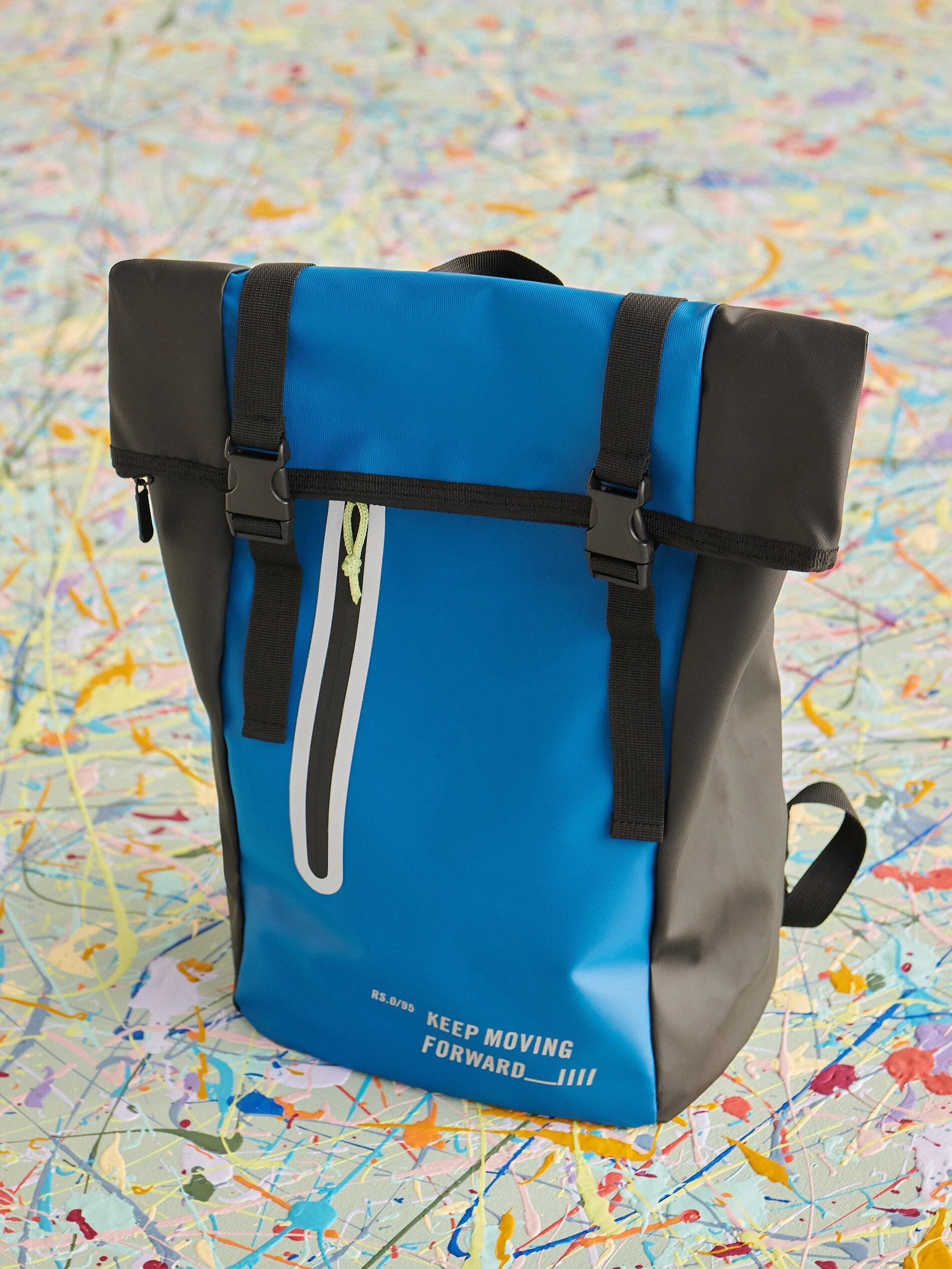 Turquoise Combined Fabrics Backpack, Unisex Kids, , large image number 2
