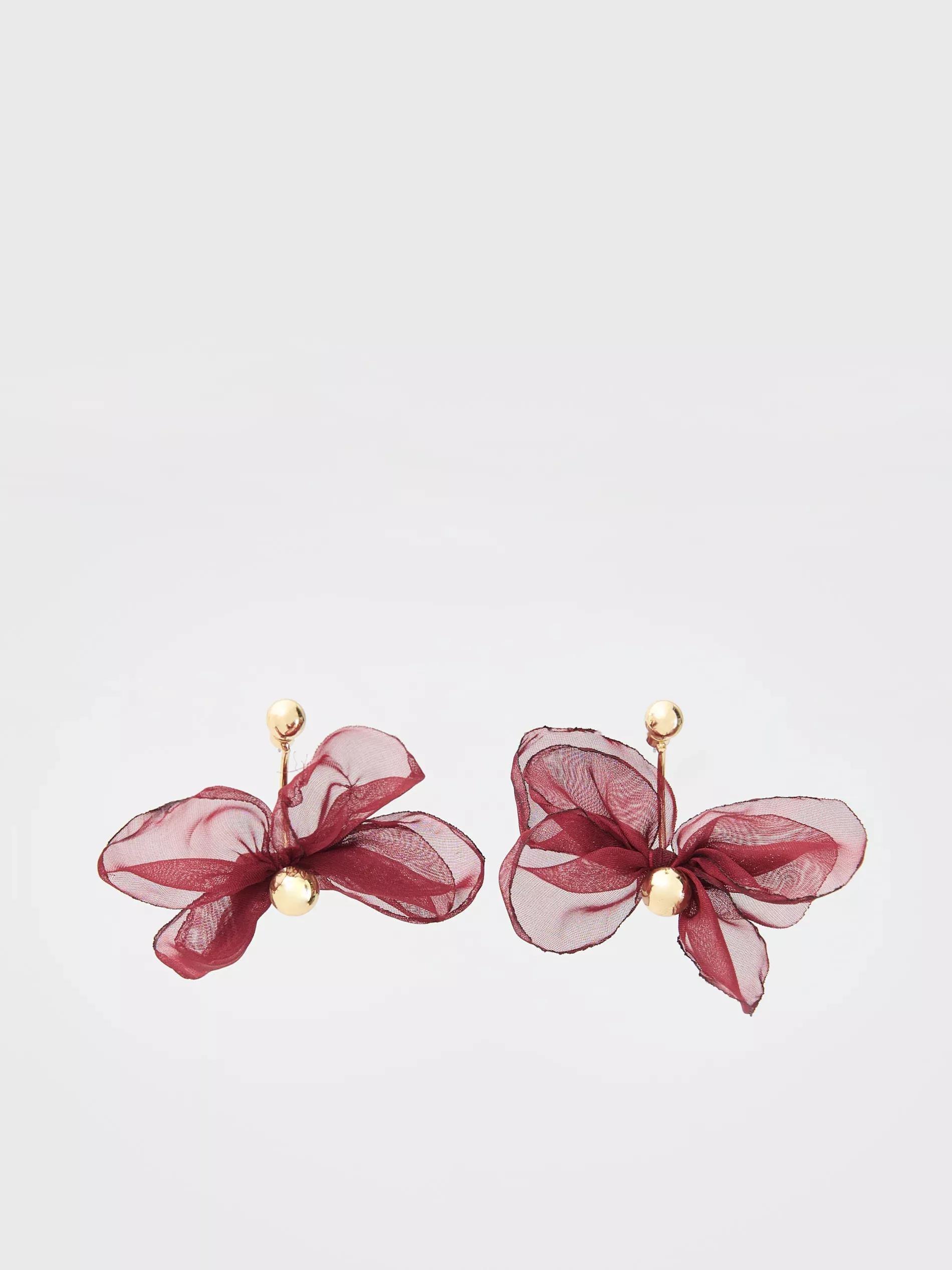 Mahagony Earrings With Floral Motif, Burgundy, large image number 0