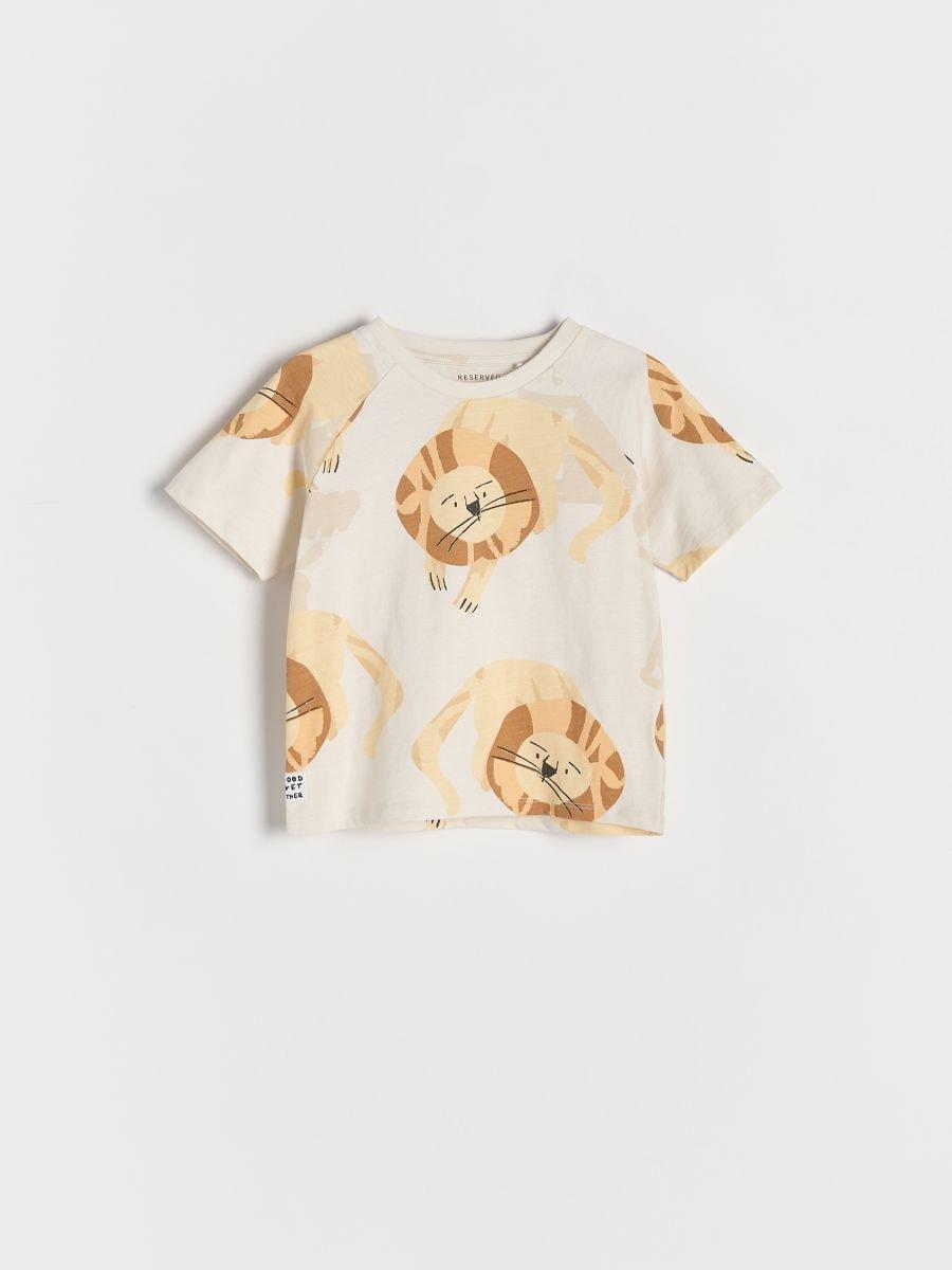 Beige Cotton T-Shirt With Print, , medium