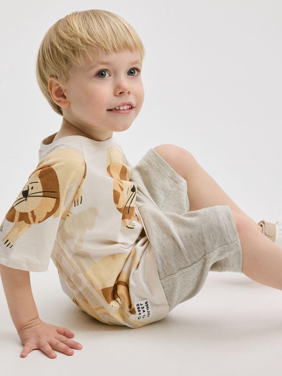 Beige Cotton T-Shirt With Print, , large image number 2