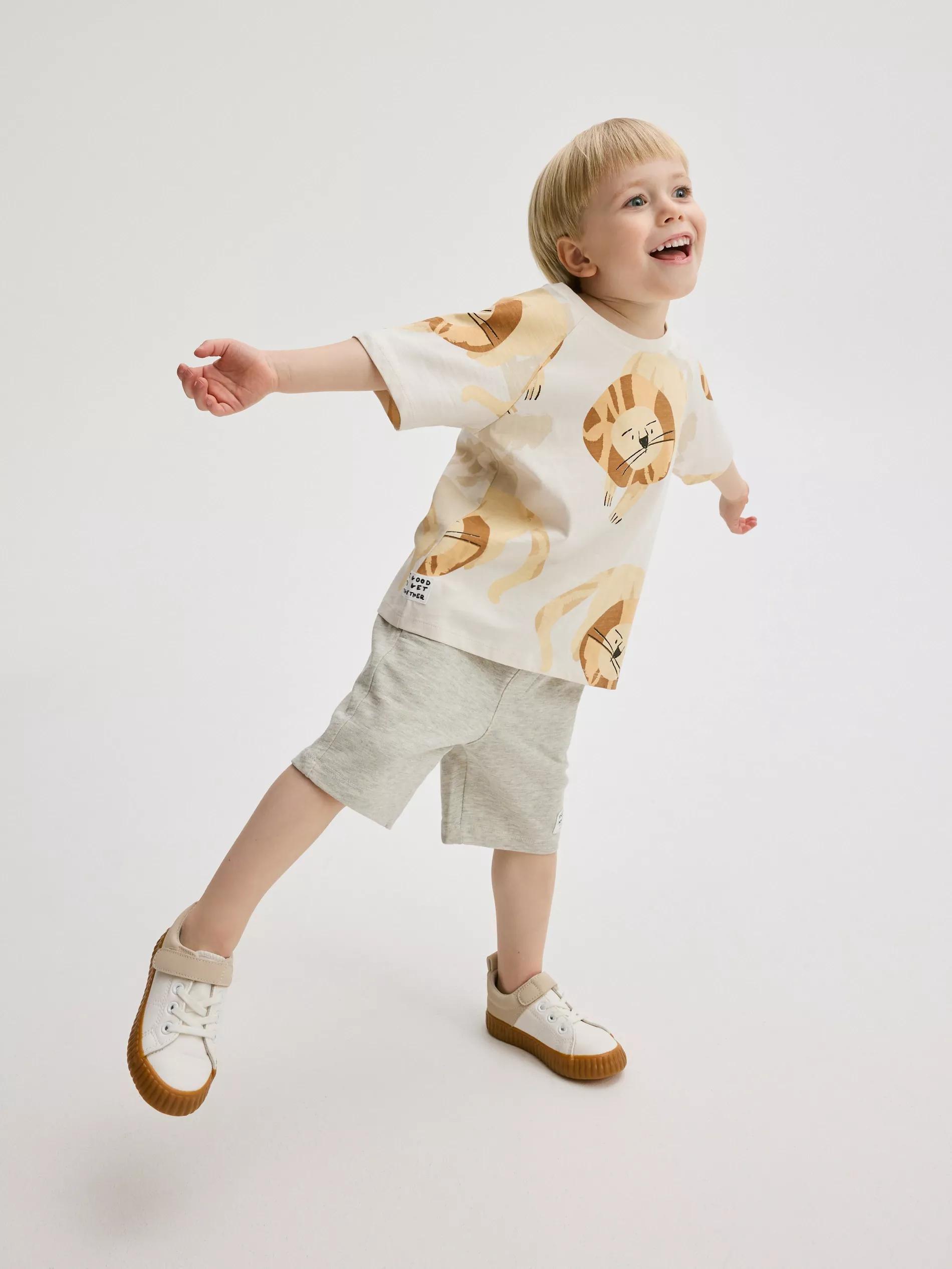 Beige Cotton T-Shirt With Print, Beige, large image number 3