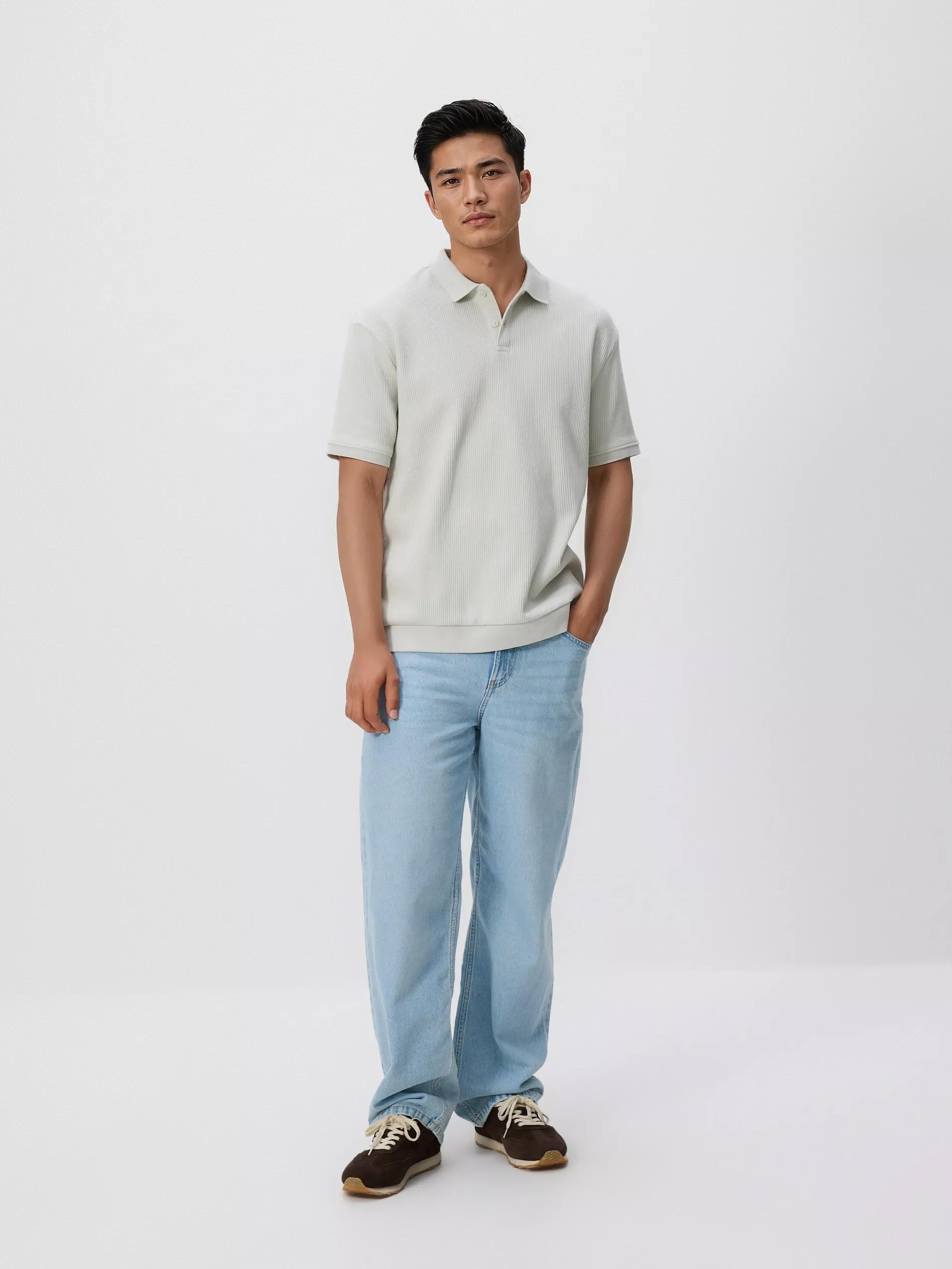 PALE BLUE Comfort fit structural fabric polo shirt, Blue, large image number 1