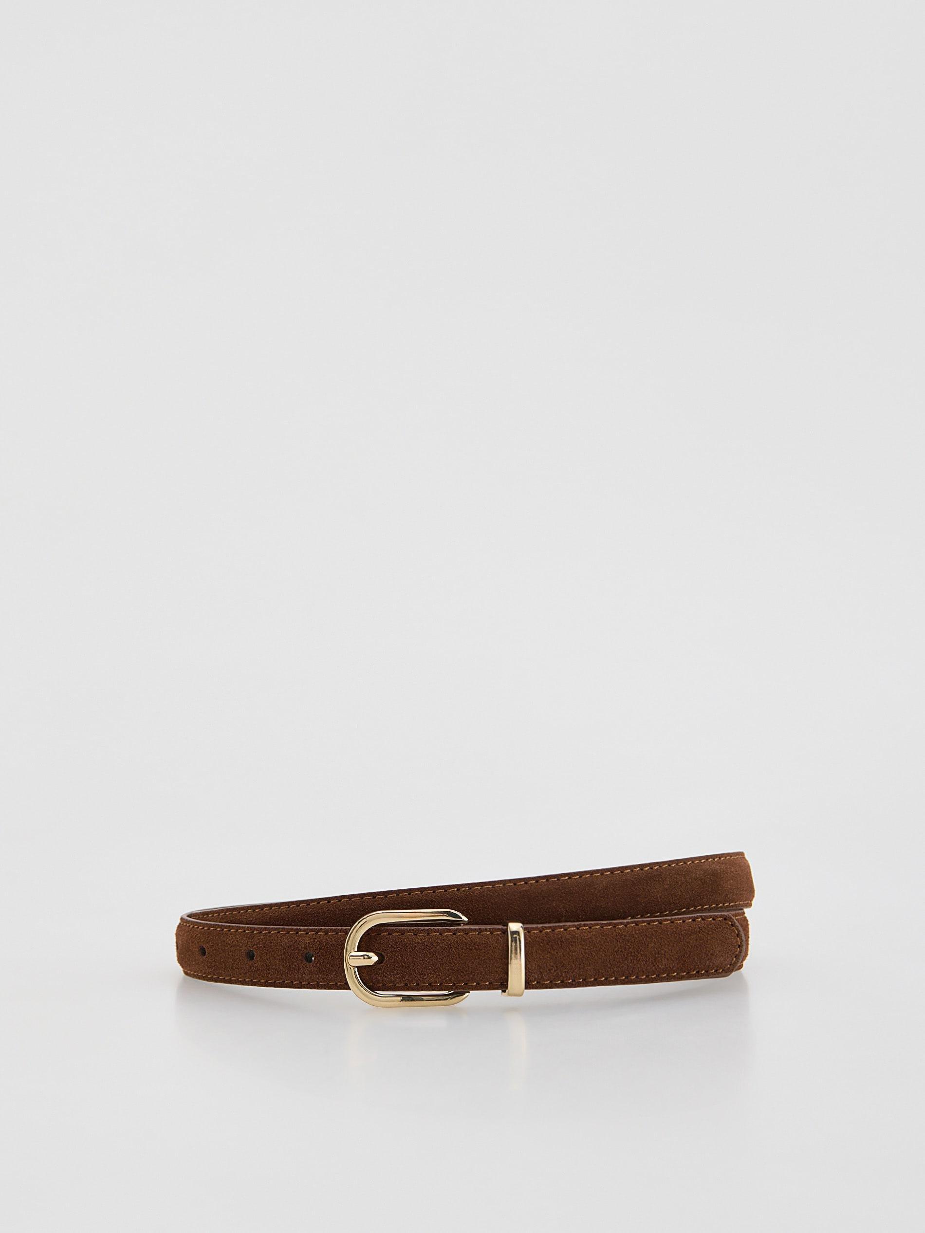 Brown Suede Belt With Buckle, Brown, large image number 1