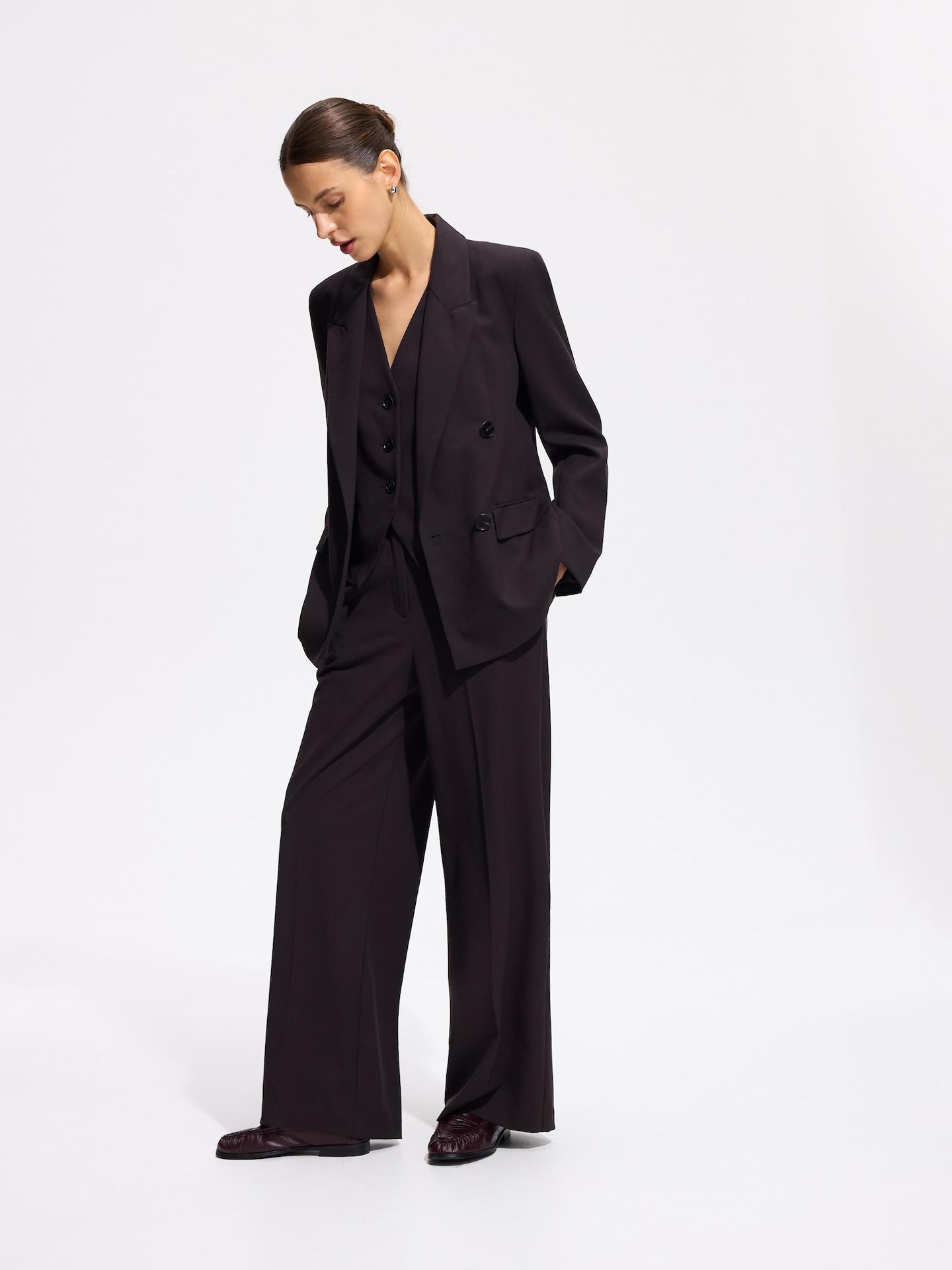Brown Wide Trousers With Crease, Brown, medium
