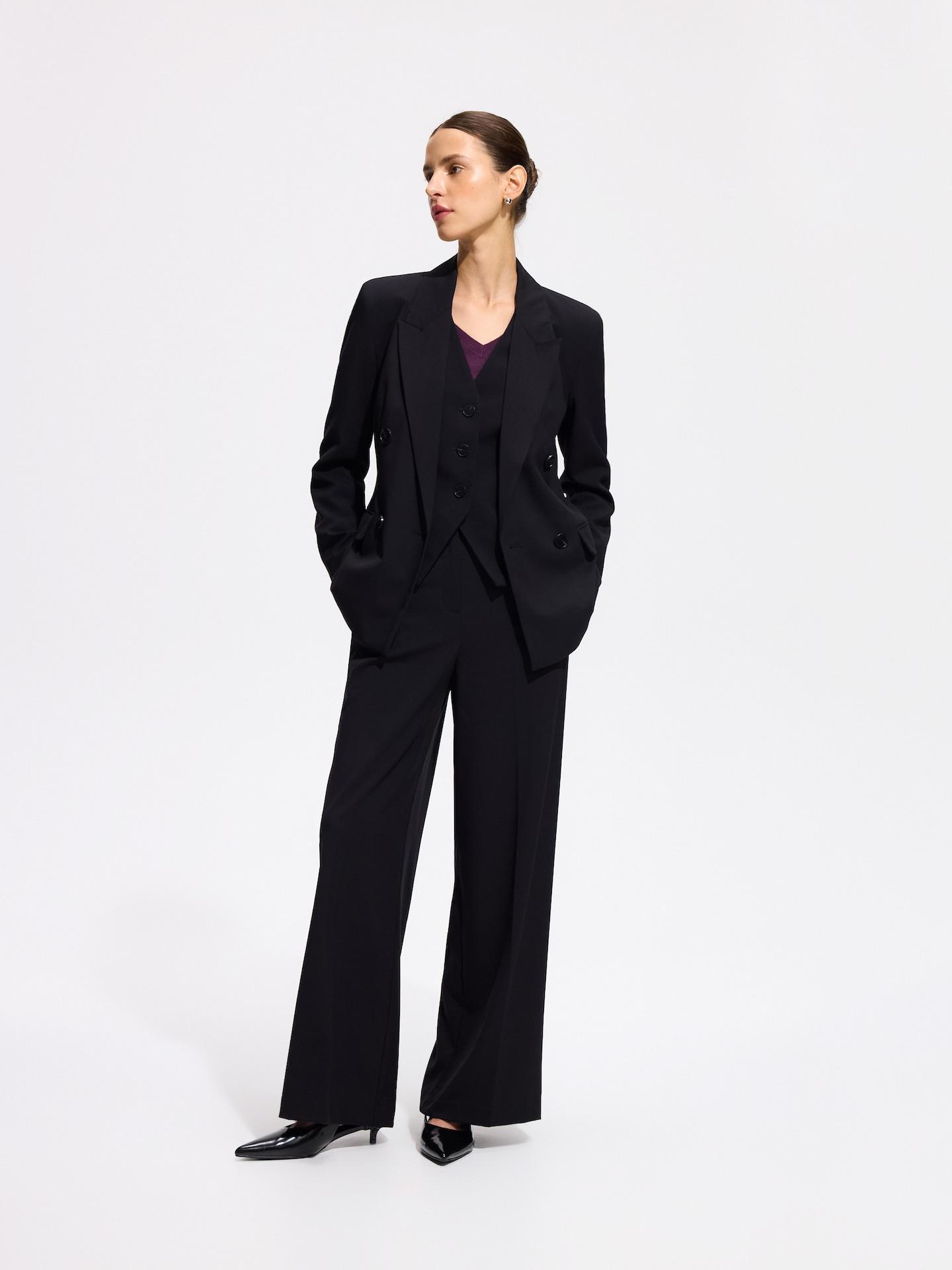 Black Wide Trousers With Crease, Black, medium