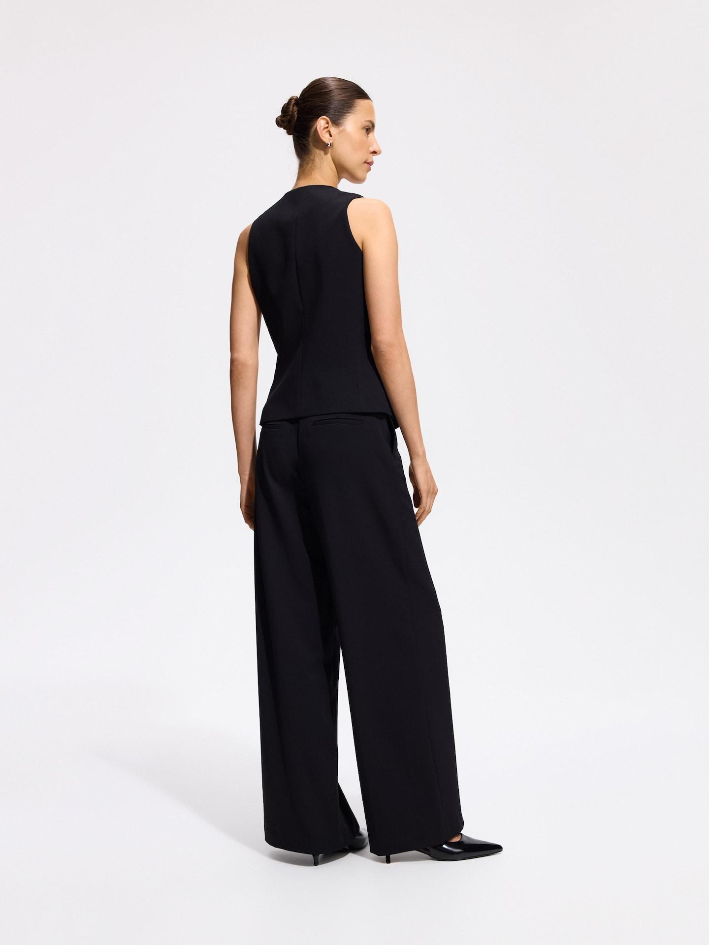 Black Wide Trousers With Crease, Black, medium
