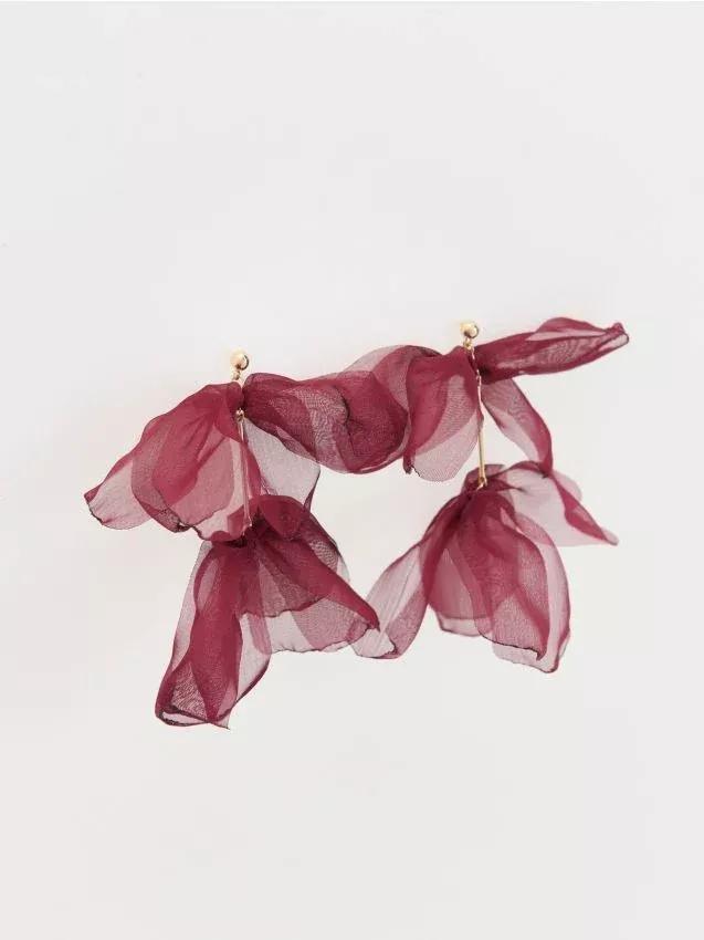 Maroon Earrings With Flower Motif, Burgundy, large image number 0