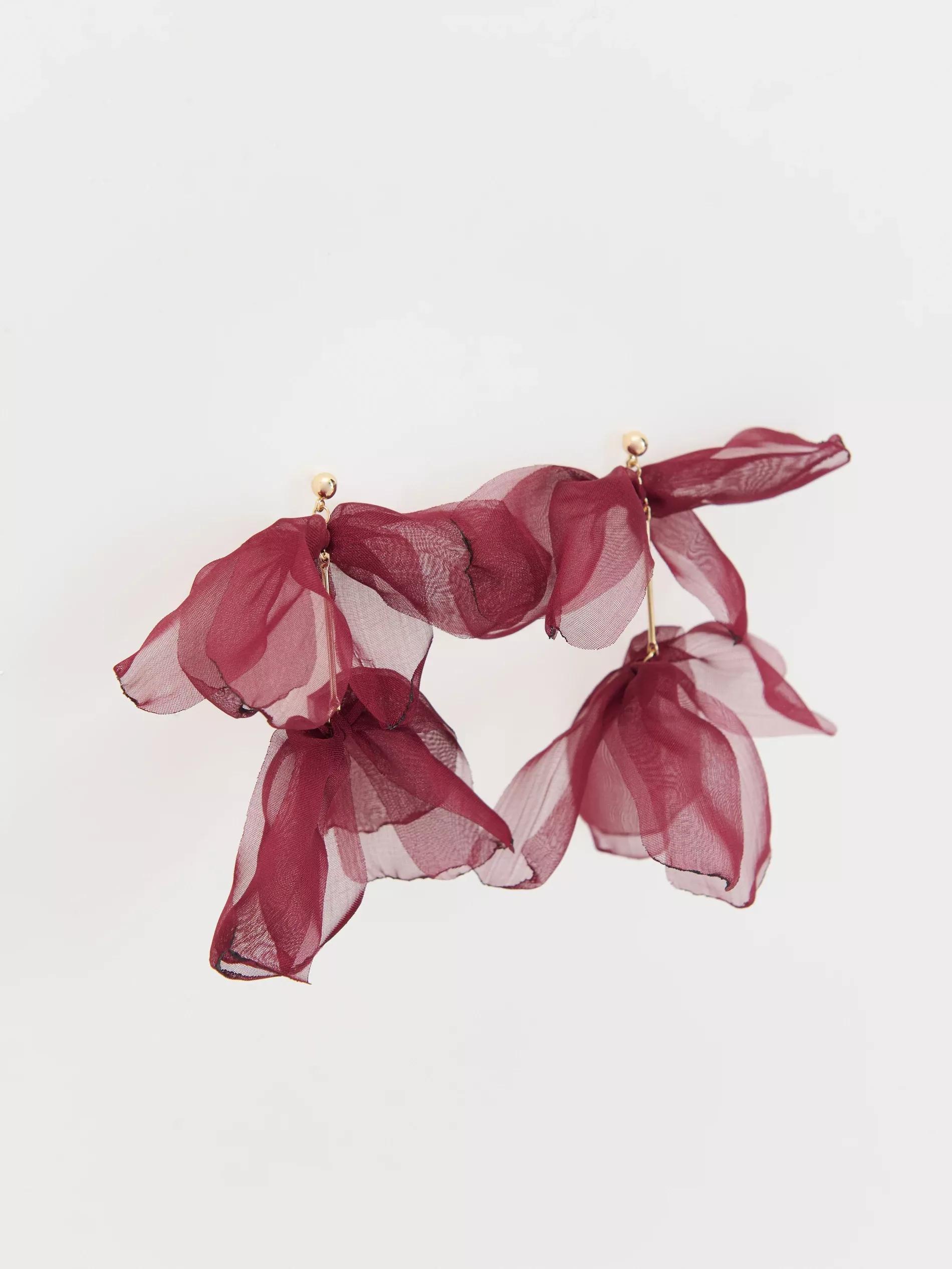 Maroon Earrings With Flower Motif, Burgundy, large image number 1