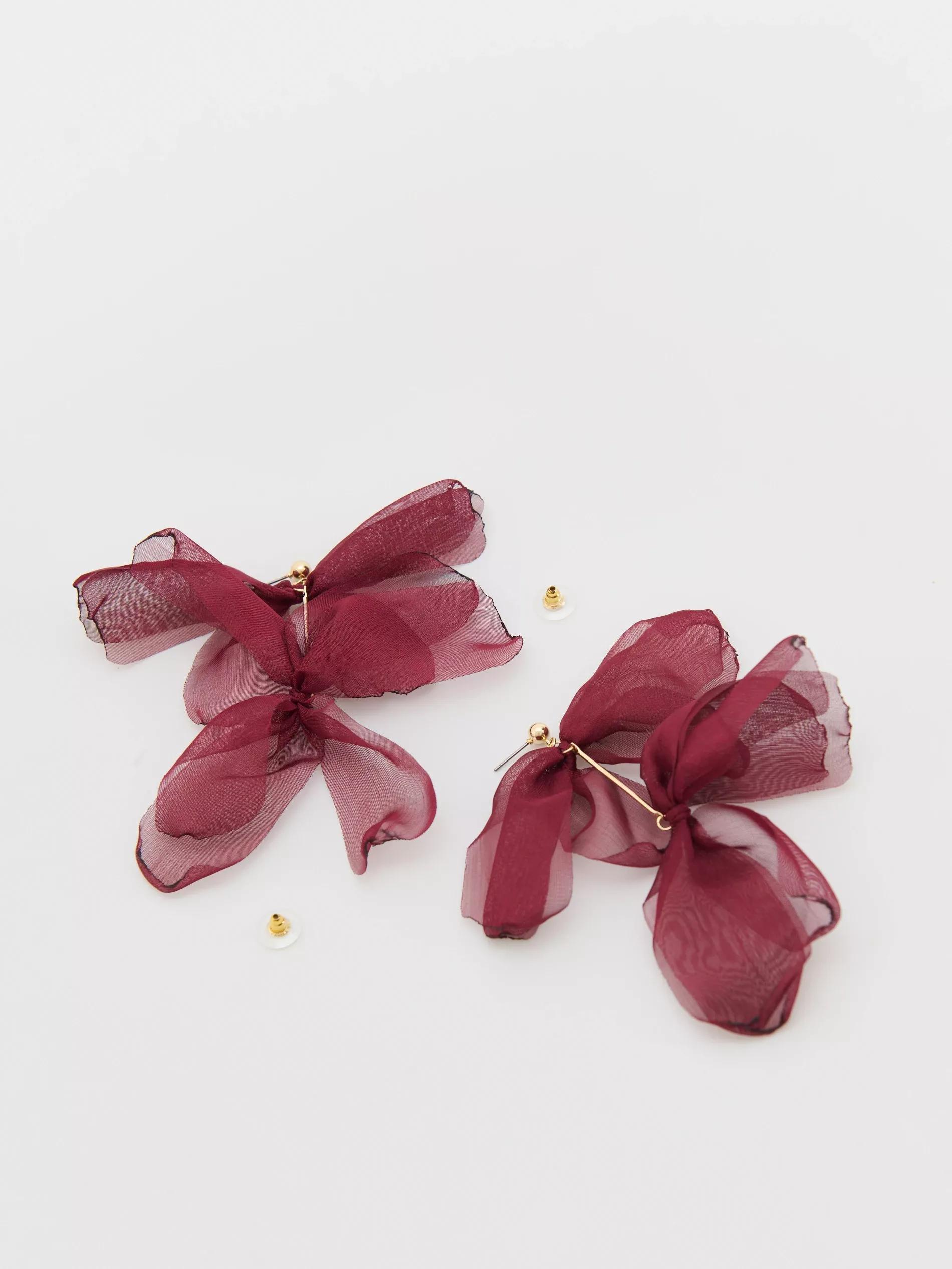 Maroon Earrings With Flower Motif, Burgundy, large image number 2