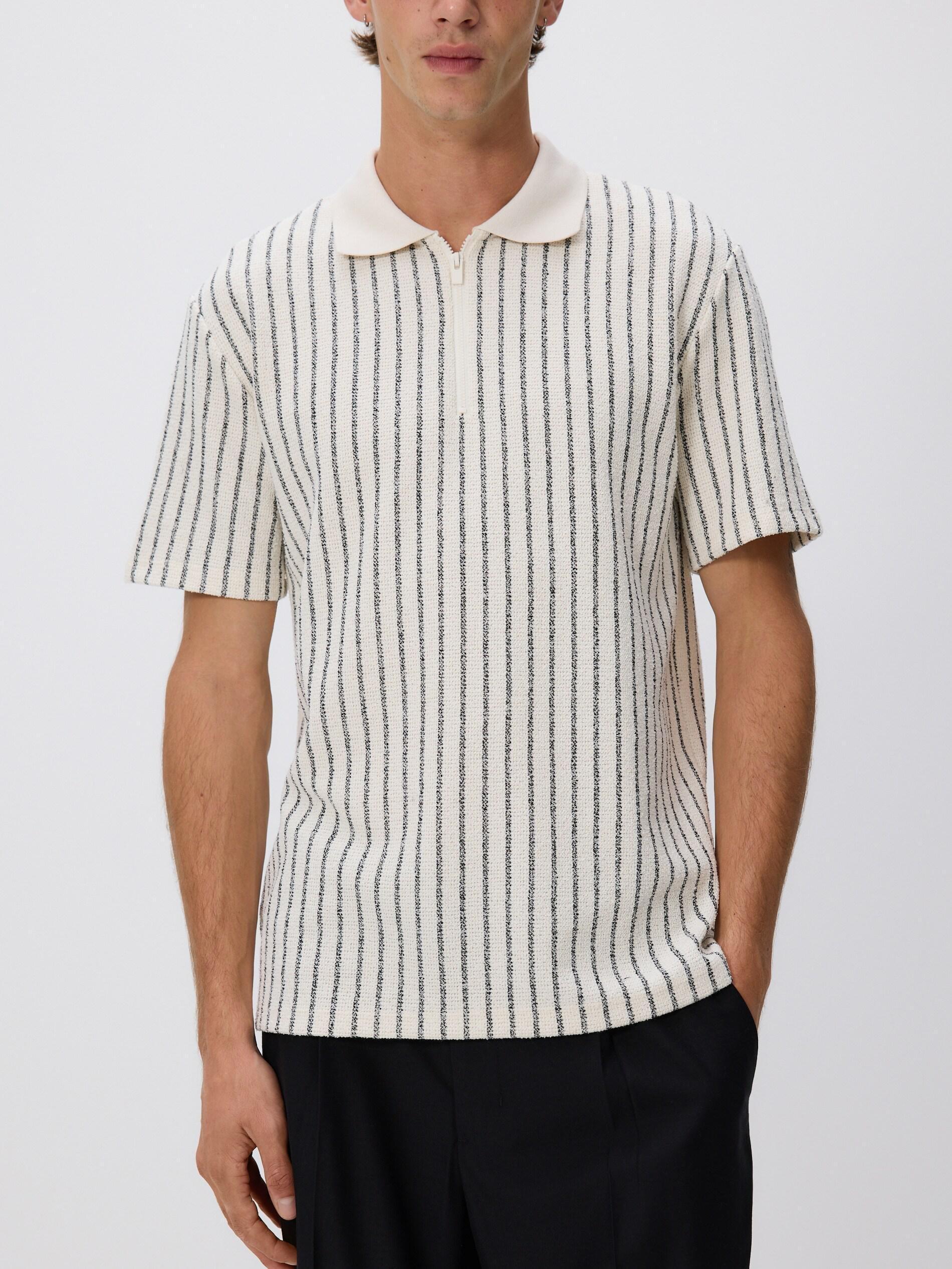 CREAM Comfort fit stripe polo shirt, Ivory, medium