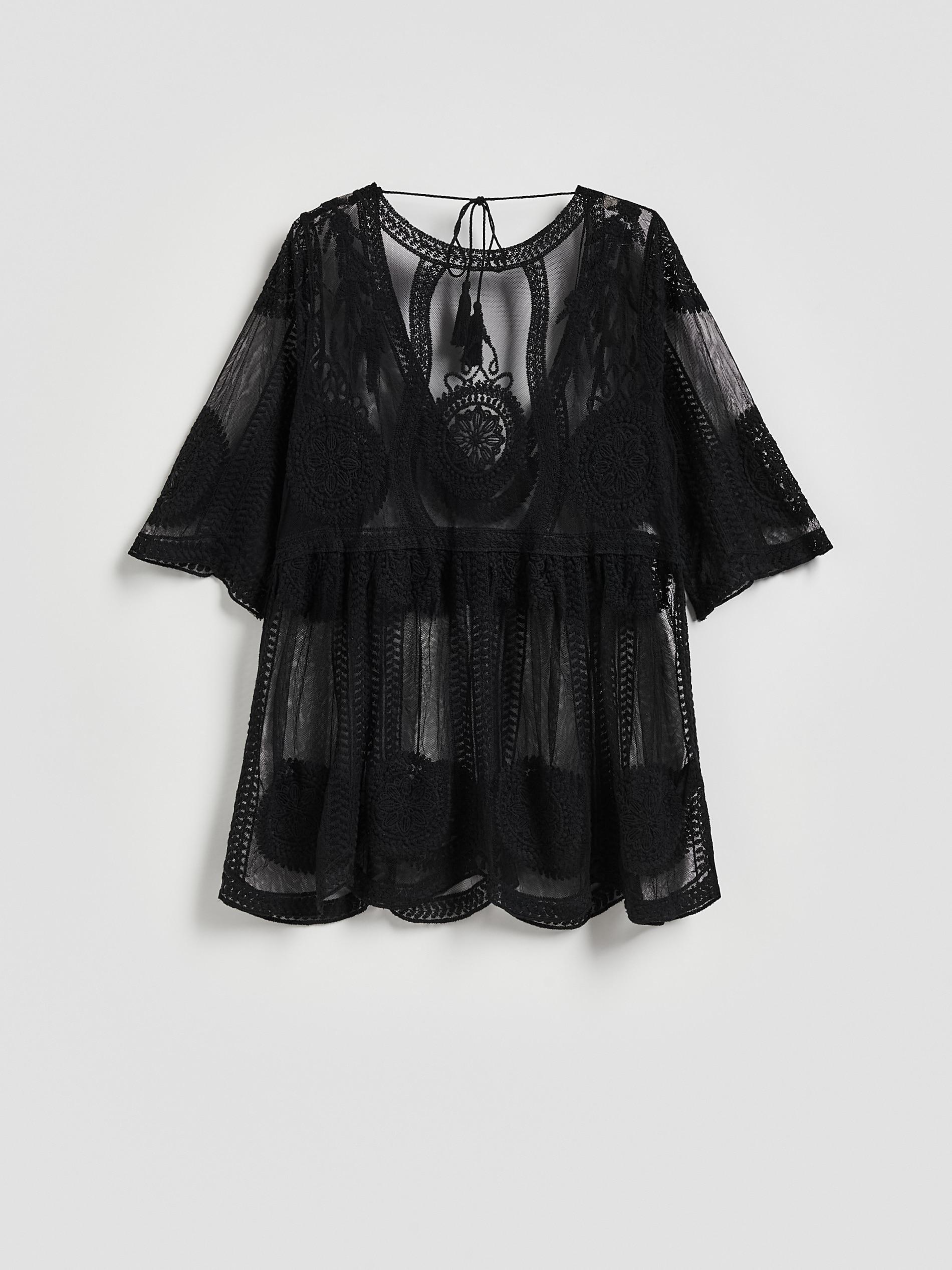 Black Cotton Rich Beach Cover-Up, Black, large image number 0